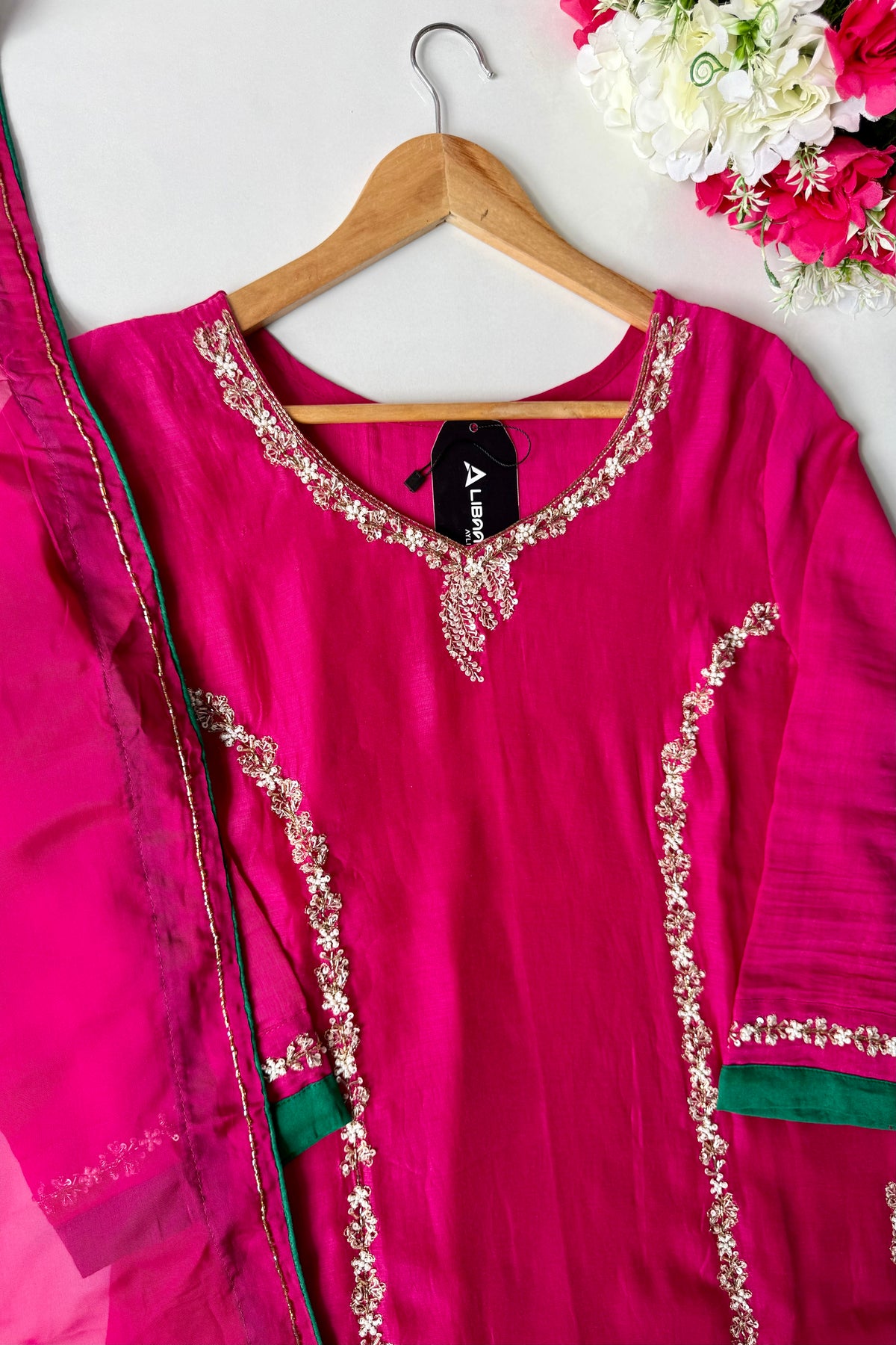 ✨”Maya - Premium Pink Mul Chanderi A-Line Kurta Set
