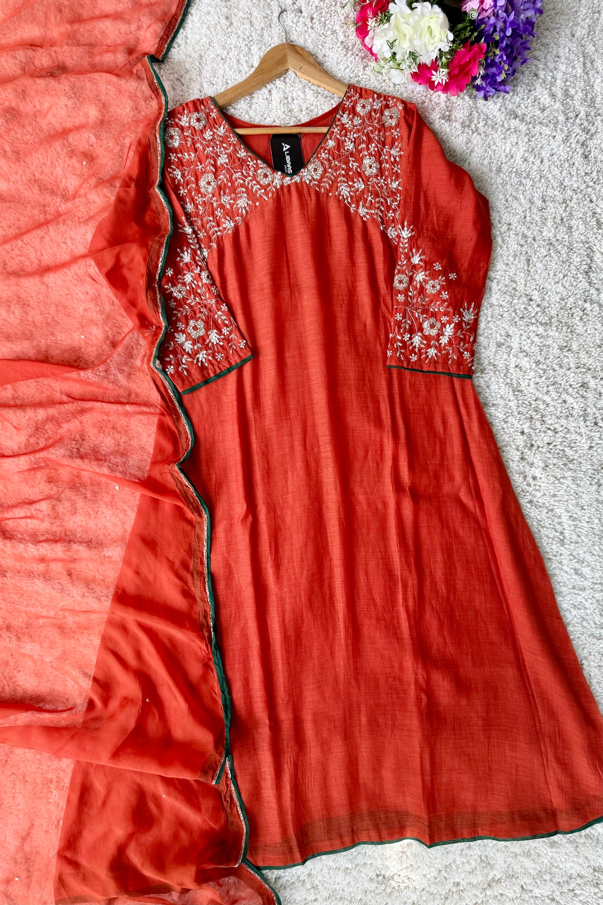 ✨Myra - Premium Orange Mul Chanderi A-Line Anarkali Kurta set