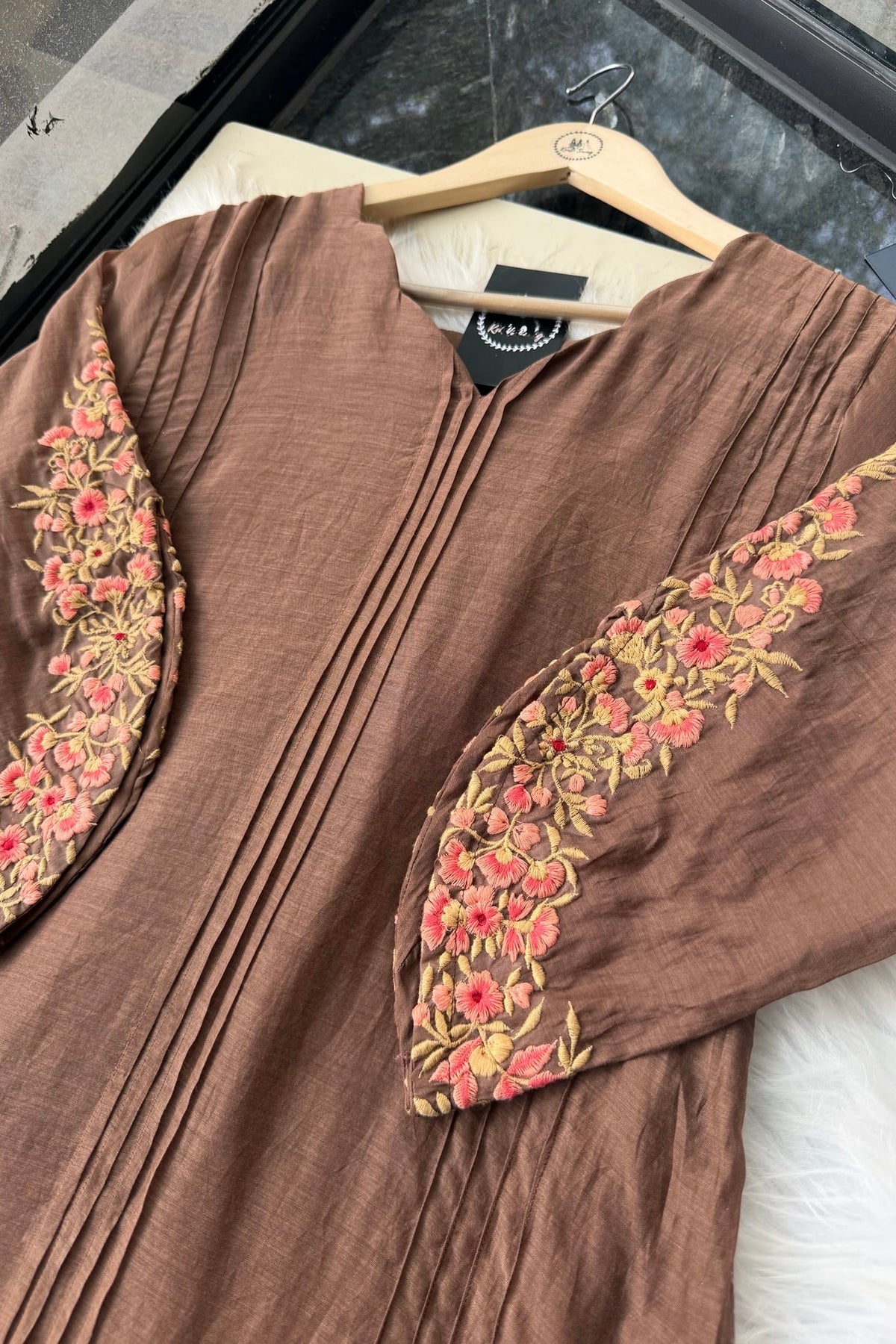 🛍️”Az021 – Premium Coffe Brown Mul Chanderi A Line Kurta Set