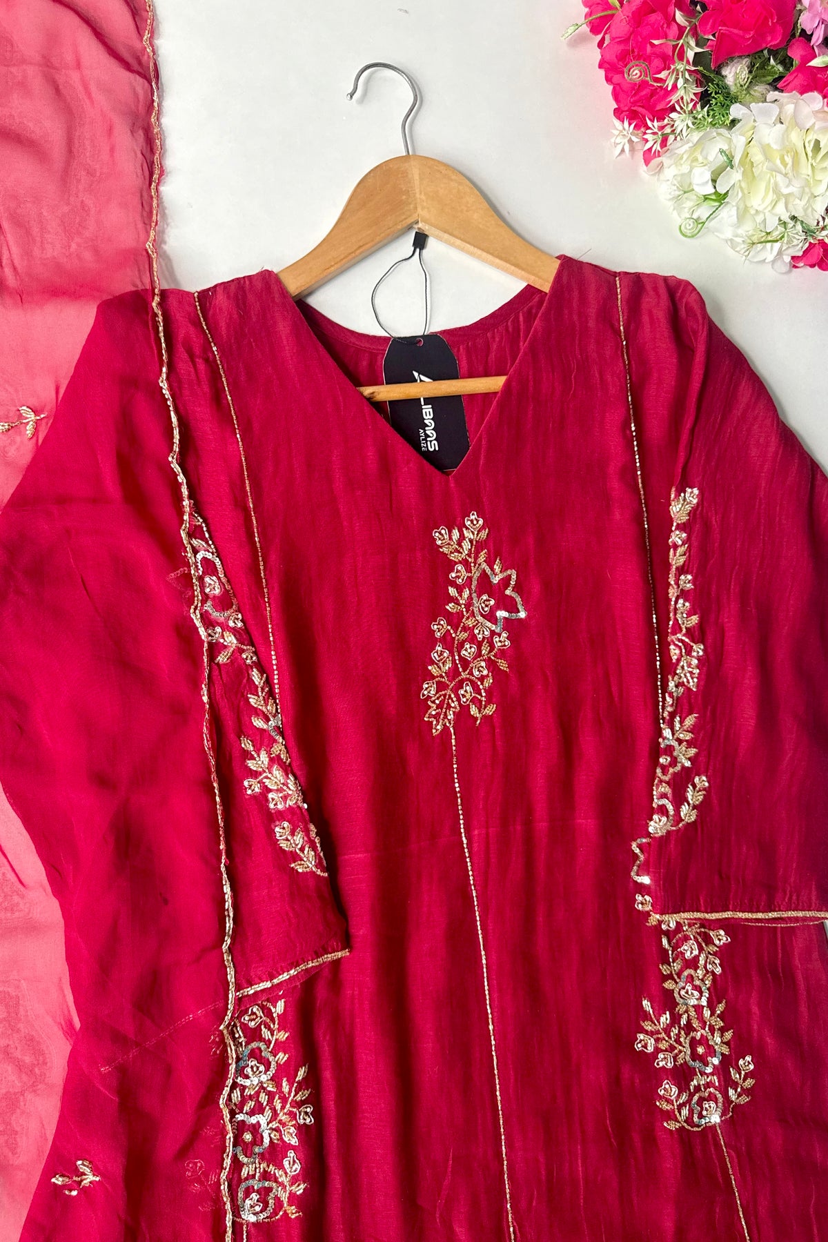 ✨”Rida - Premium Red Mul Chanderi A-Line Kurta Set
