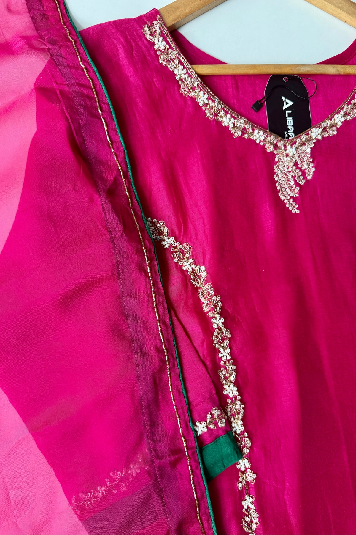 ✨”Maya - Premium Pink Mul Chanderi A-Line Kurta Set
