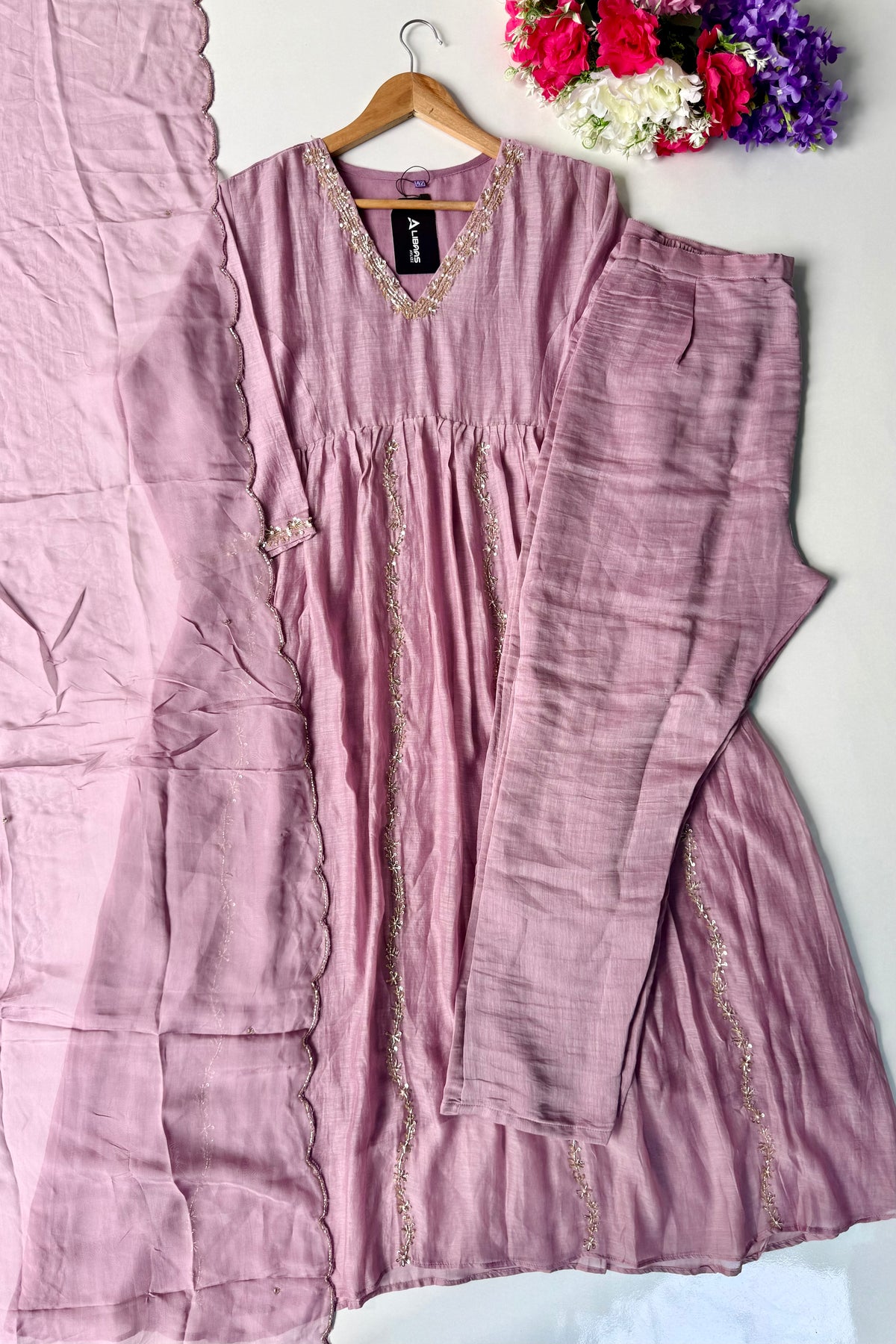 ✨Florence - Mauve Rosewood Mul Chanderi Anarkali Suit set 🛍️