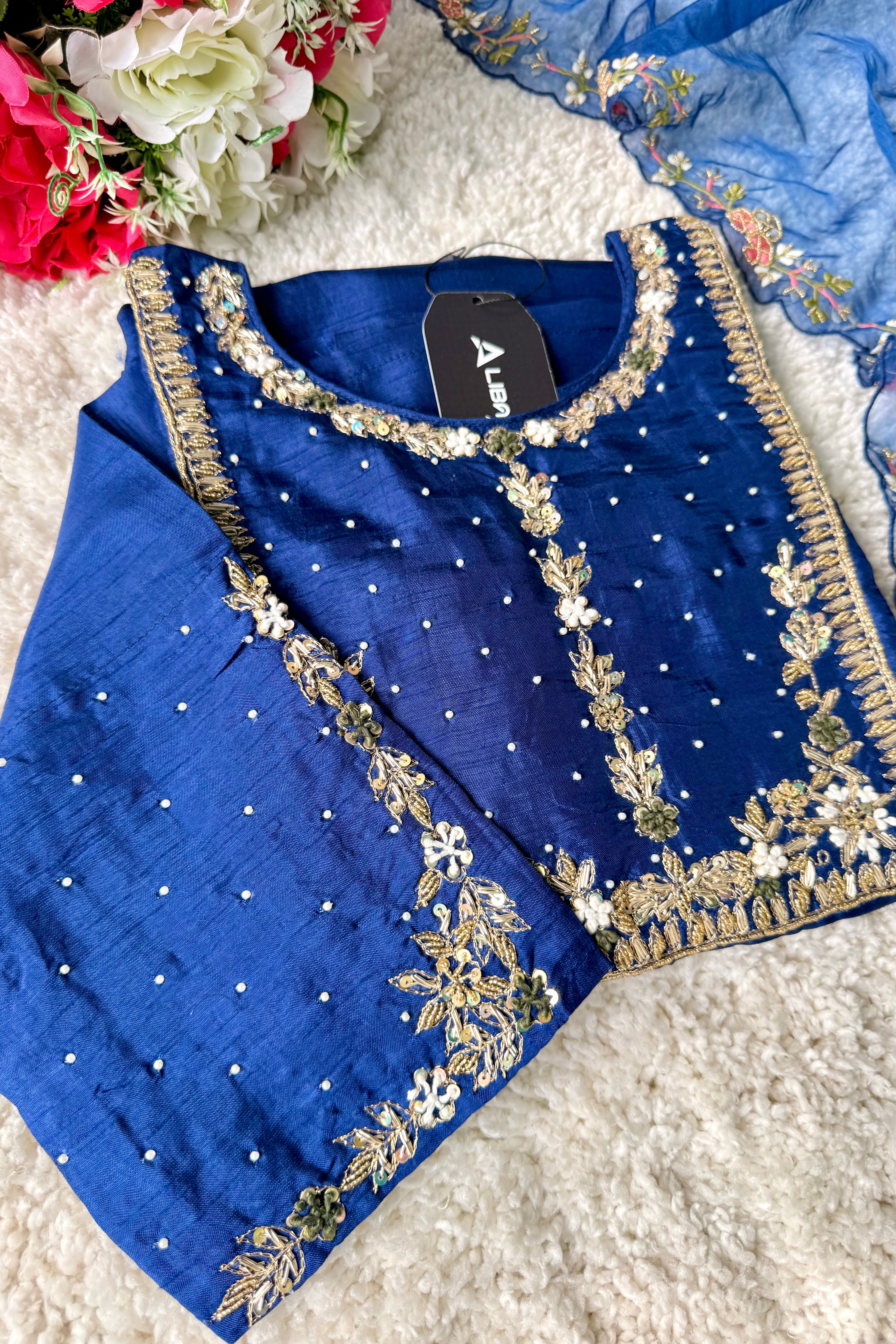 “ALKA” A very beautiful Blue piece with zardozi & zari handwork set