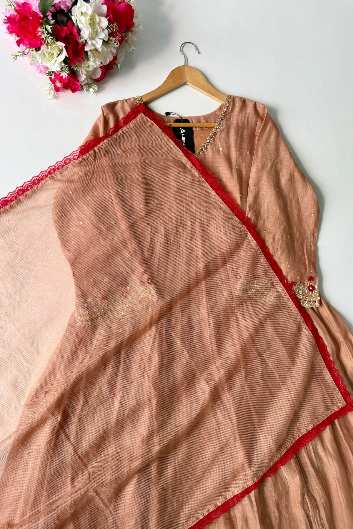 ✨”Almond- Honey Almond Mul Chanderi A-Line Kurta Set