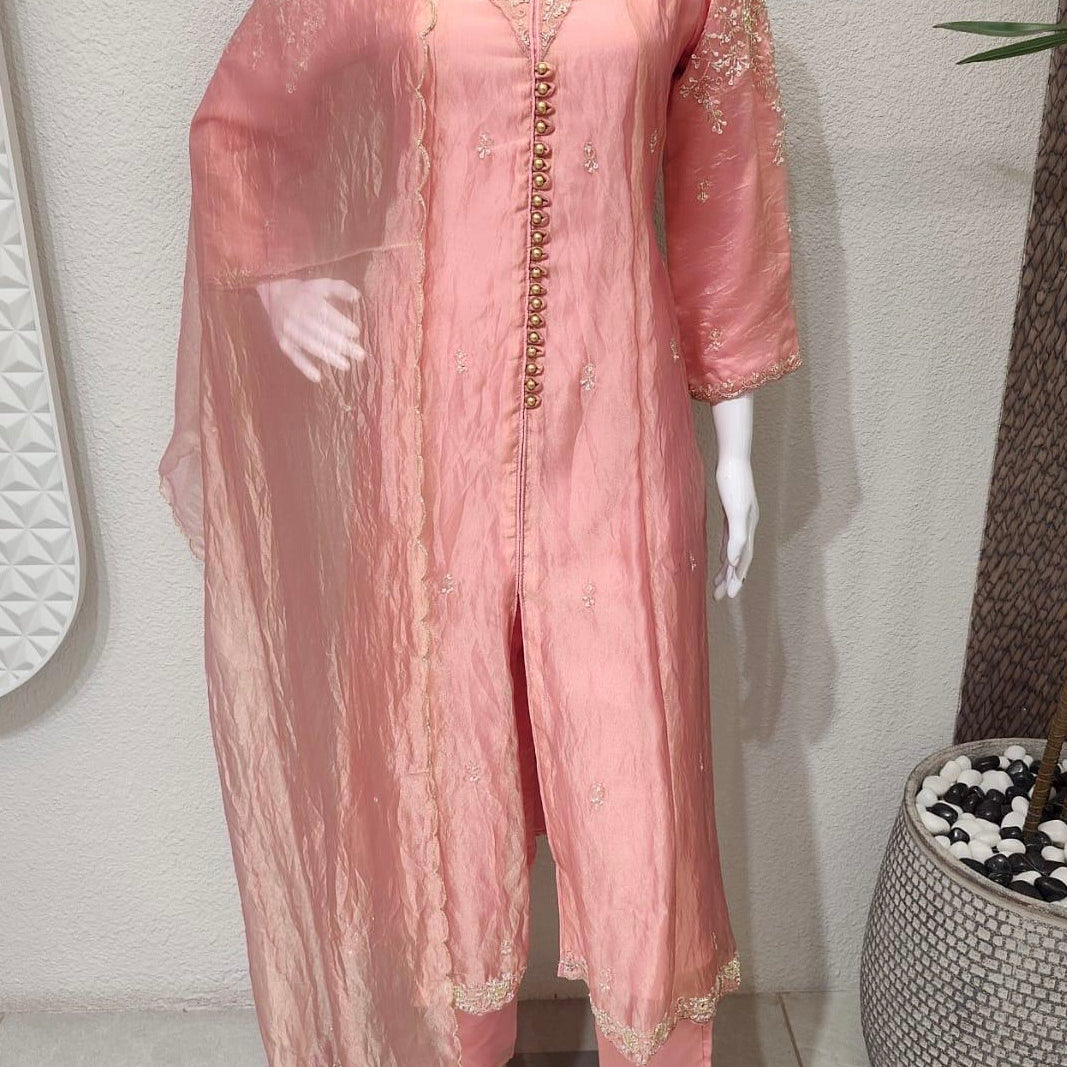 ✨Aiyana- Peach Crushed Tissue Heavy Anarkali Kurta Set