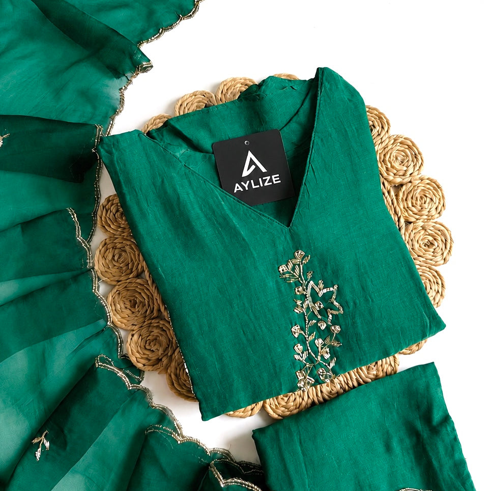✨”Rida - Pre book Premium Green Mul Chanderi A-Line Kurta Set