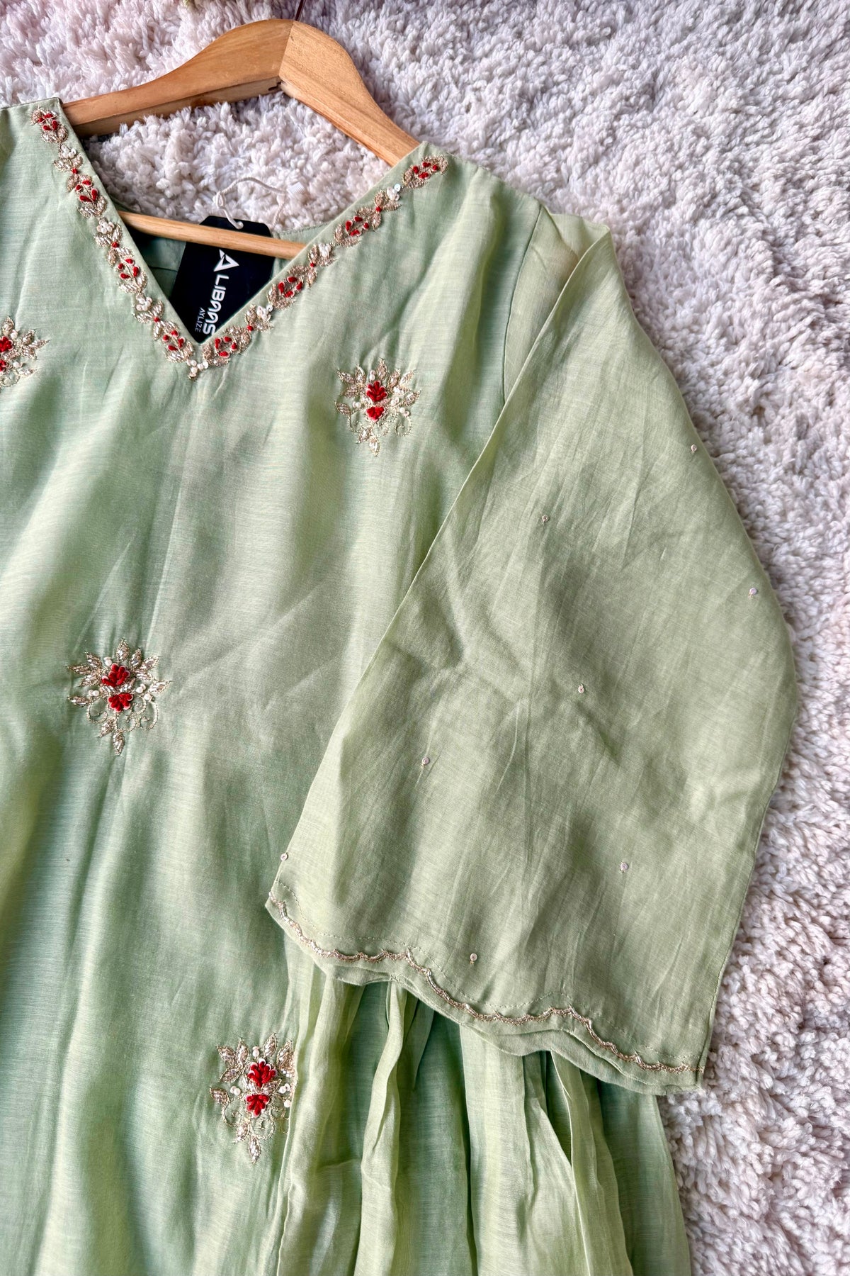 ✨Aabira – Premium Pista Green Mul Chanderi Anarkali kurti set