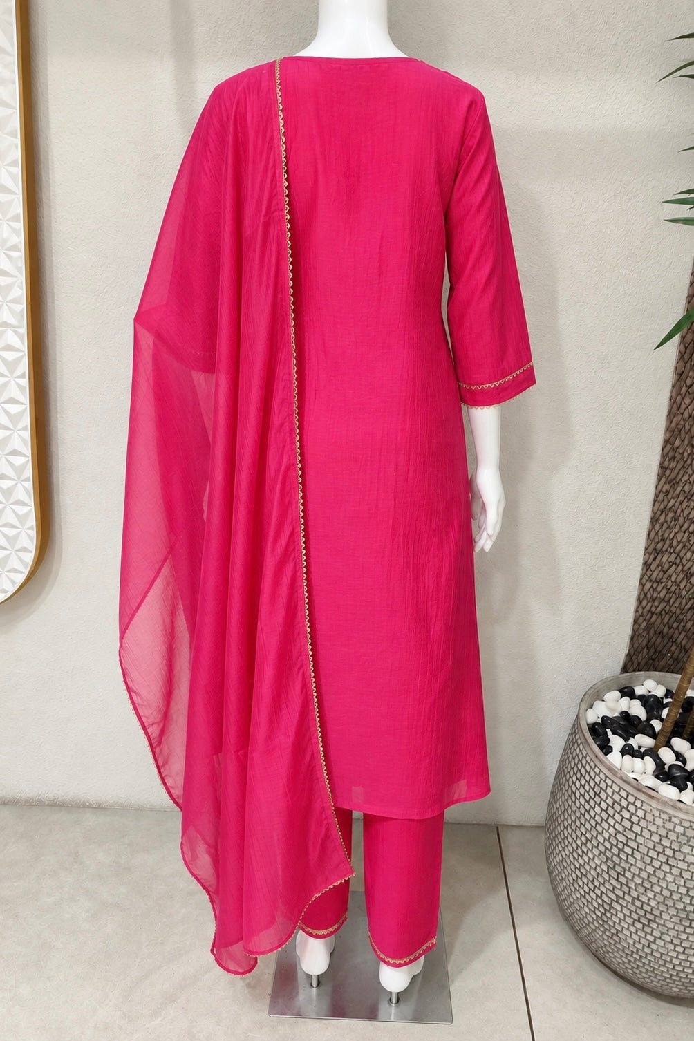 ✨”Palak - Premium Royal Pink Mul Chanderi A-Line Kurta Set