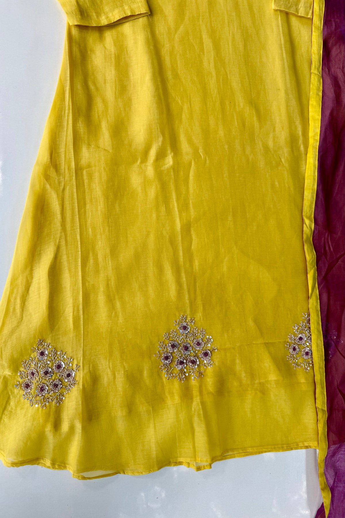 🛍️”Sinthya –  Premium Yellow Mul Chanderi A Line Kurta Set