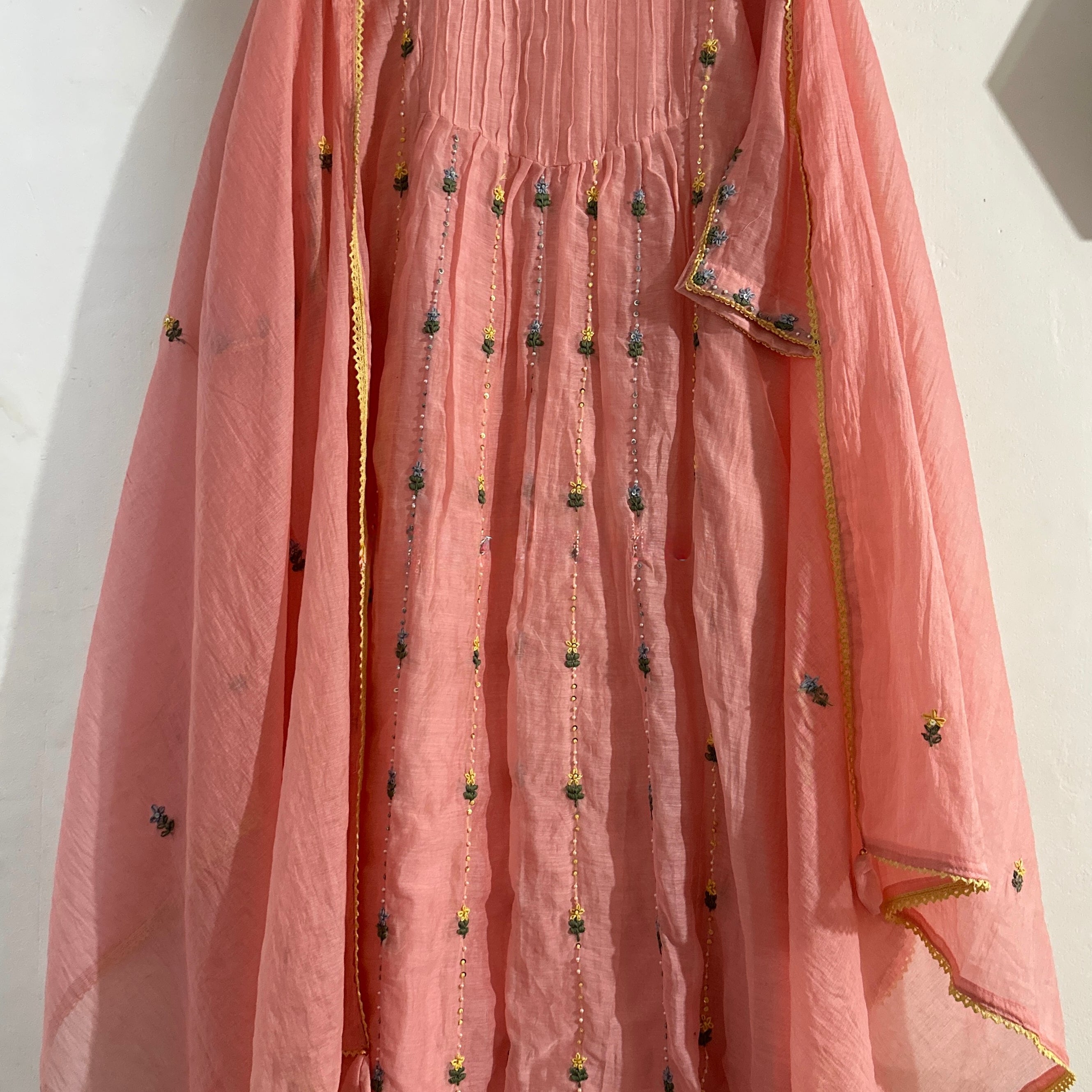 ✨”Sunshine– Premium Blush Pink Banaras Mul Chanderi A-Line Suit