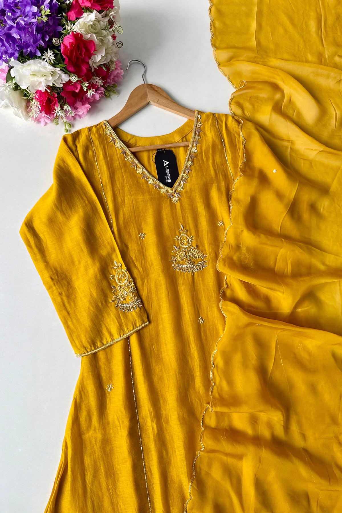 ✨”Zaria - Mustard Mul Chanderi A-Line Kurta Set