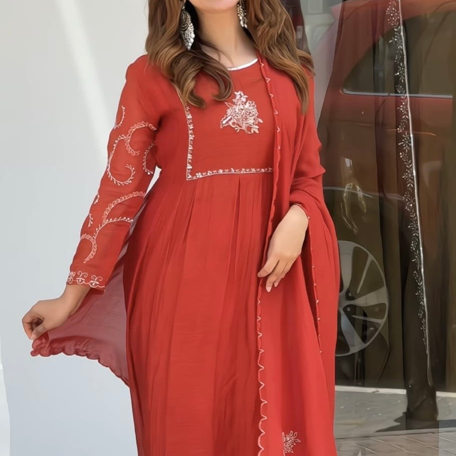 🛍️”Crown –  Premium Party wear  Mul Chanderi A Line Kurta Set
