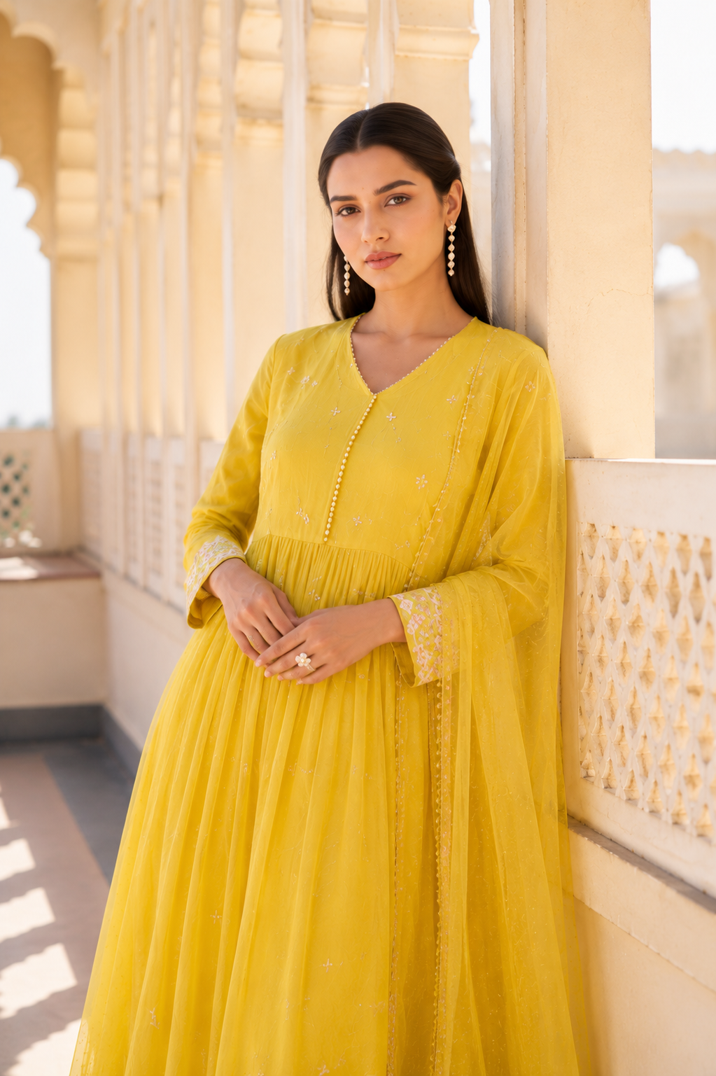 “Sana” Premium Sunflower Cotton Embroidered Anarkali kurta set