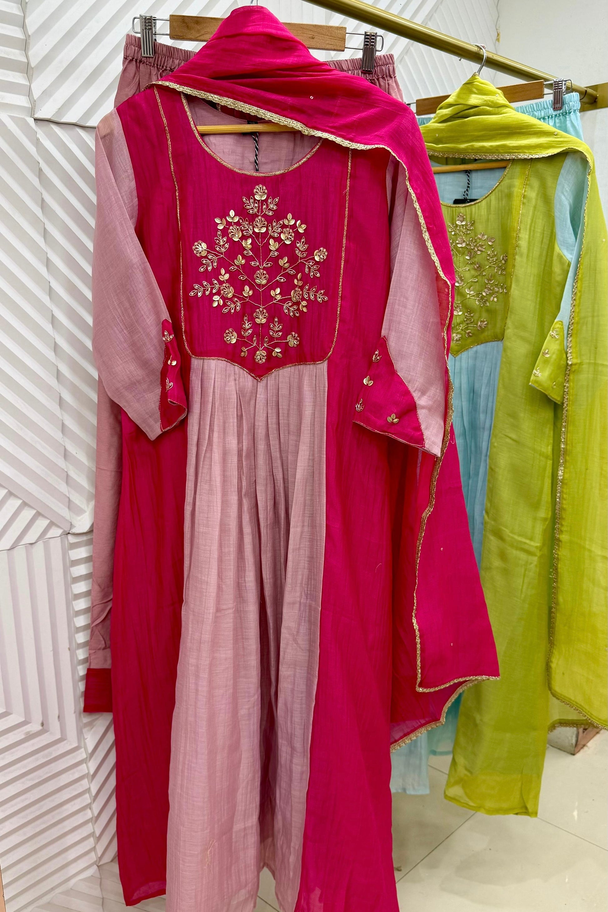 🛍️”Ahana –  Premium Mul Chanderi A Line Kurta Set