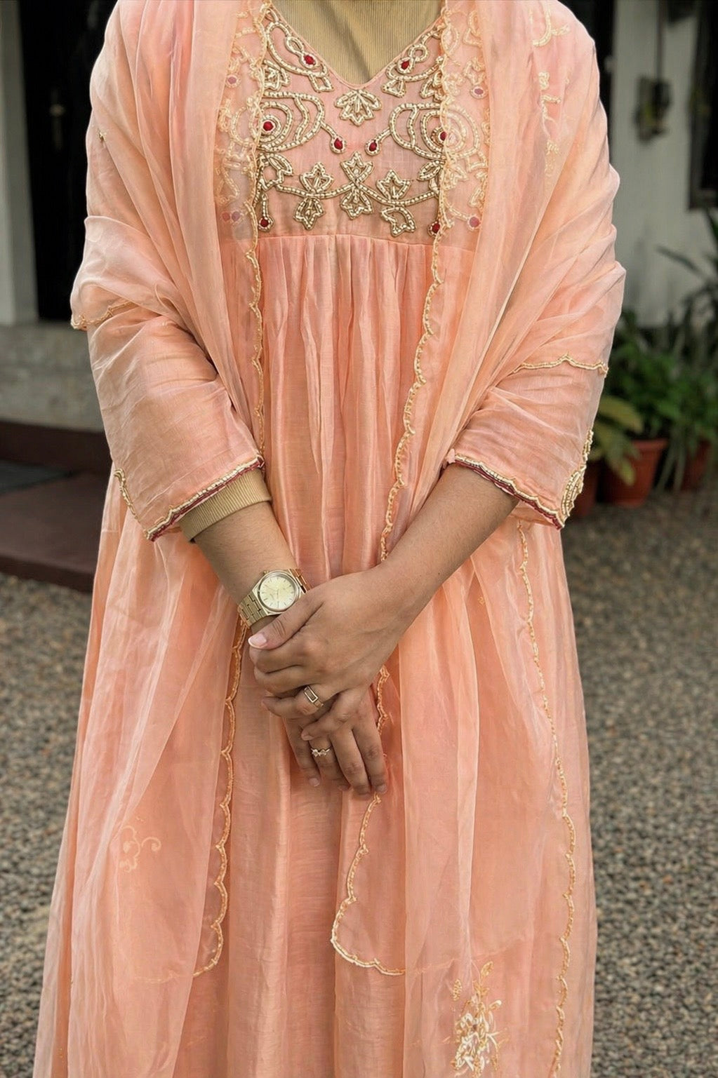 ✨Ay11- Peach Mul Chanderi A Line Kurta set