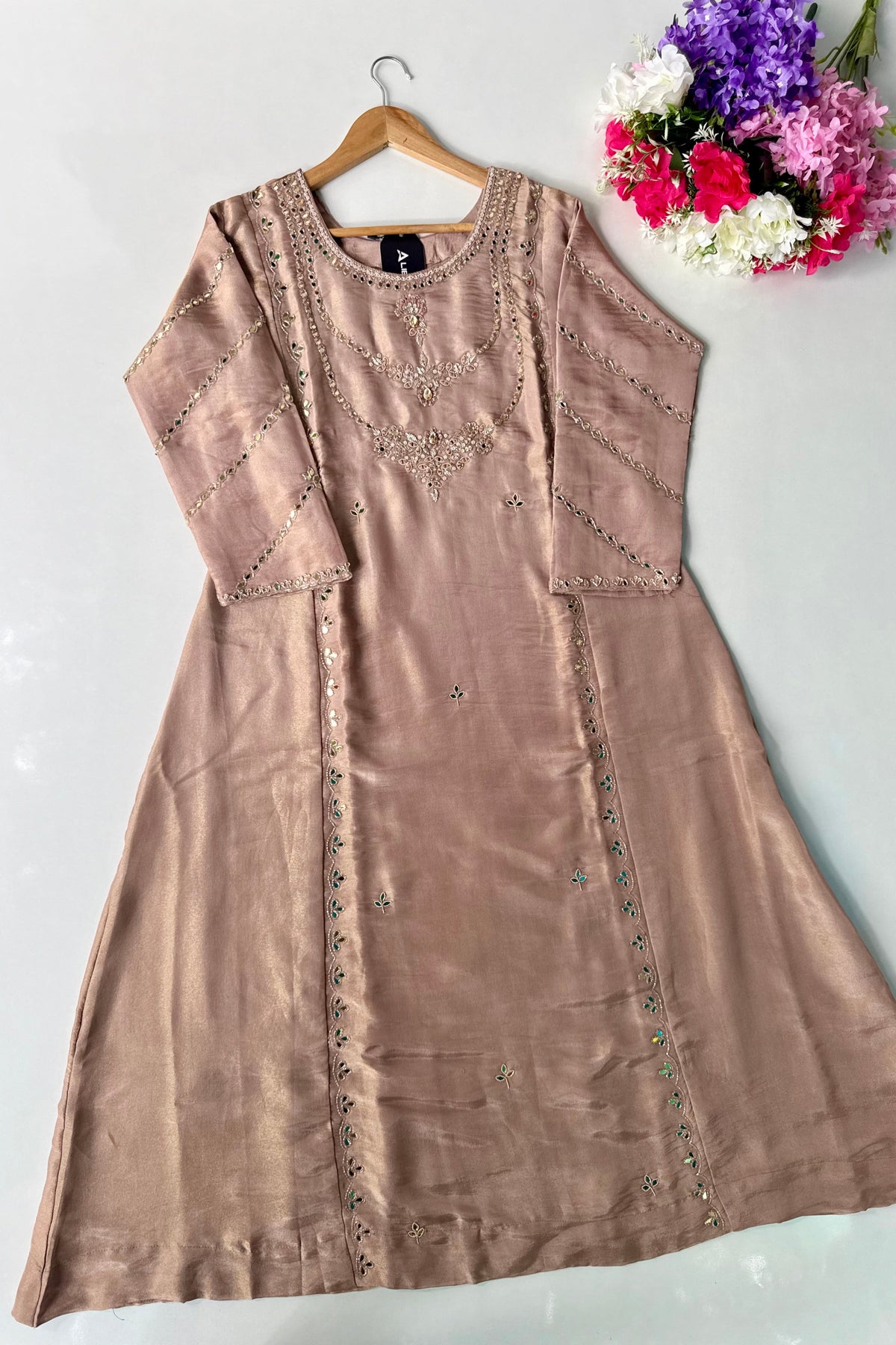 “Ayeza” Premium Tissue Mirror Work A Line Suit set 🛍️