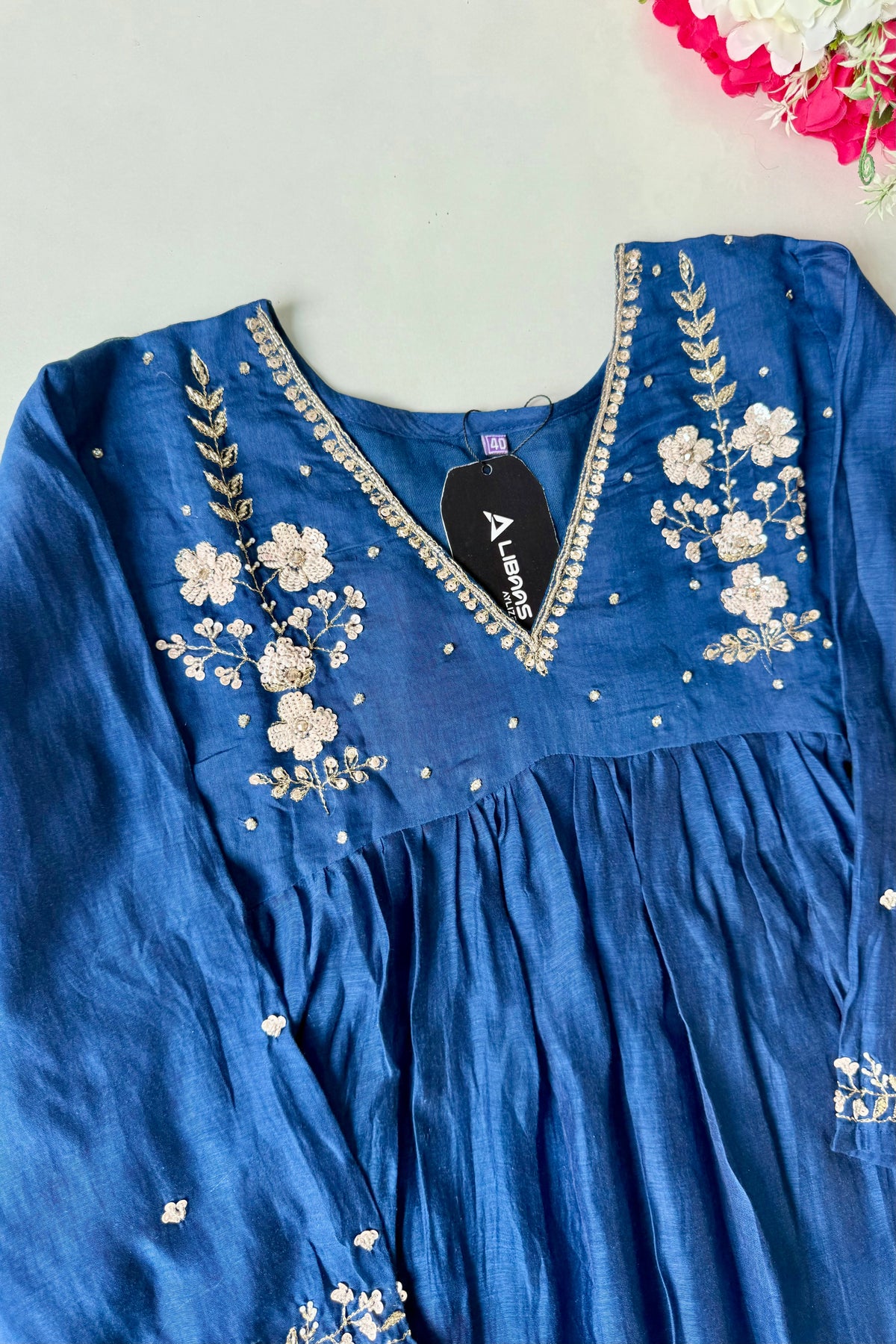 🛍️”Melody –  Premium Blue Banarsi Mul Chanderi Anarkali Suit