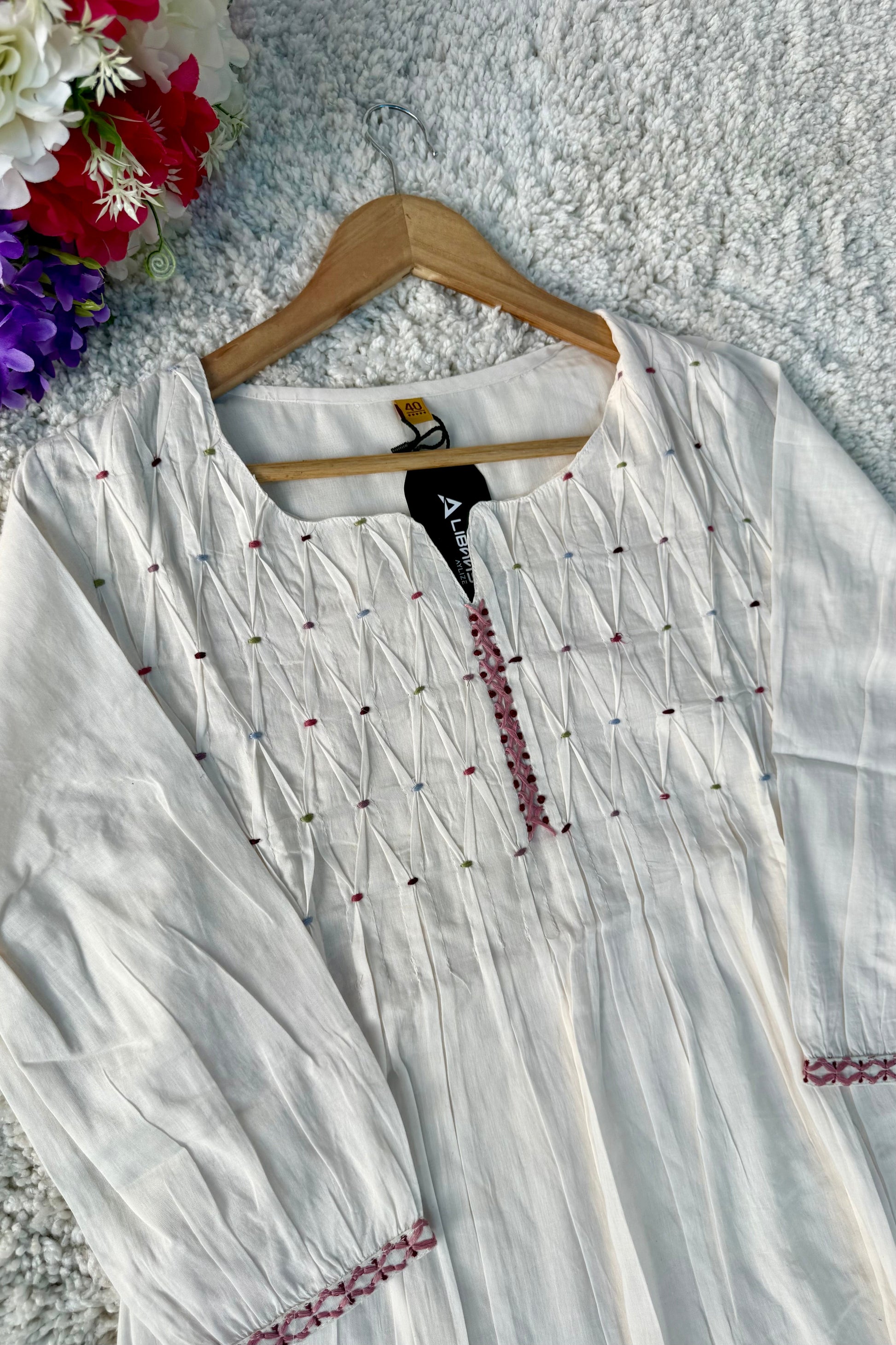 ✨AZ06 - Premium Off White Cotton Anarkali Kurta set