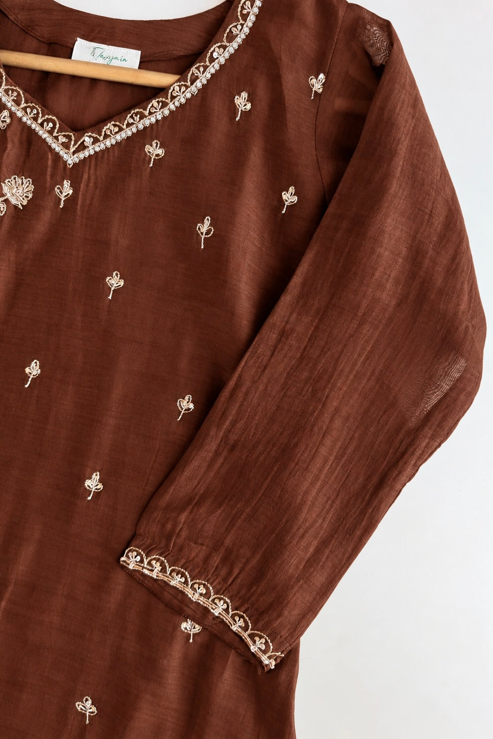 ✨Nora - Premium Chocolate Brown Mul Chanderi A Line Kurta Set ✨