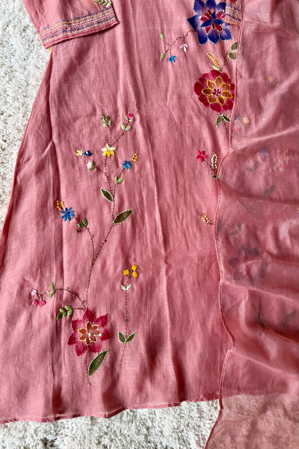 ✨”Avni – Designer Mul Chanderi Embroidered A Line Suit Set