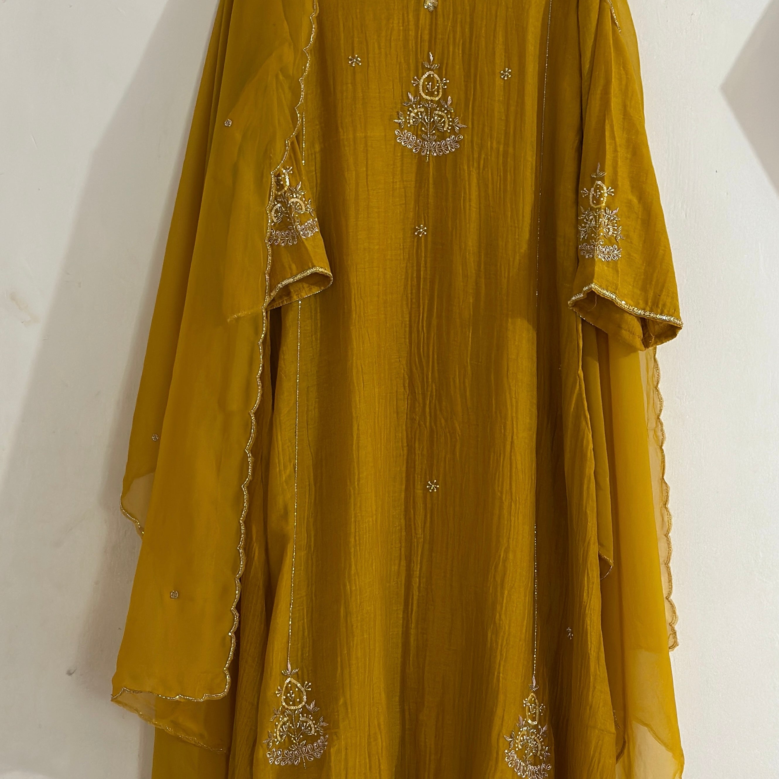 ✨”Zaria - Mustard Mul Chanderi A-Line Kurta Set 💛