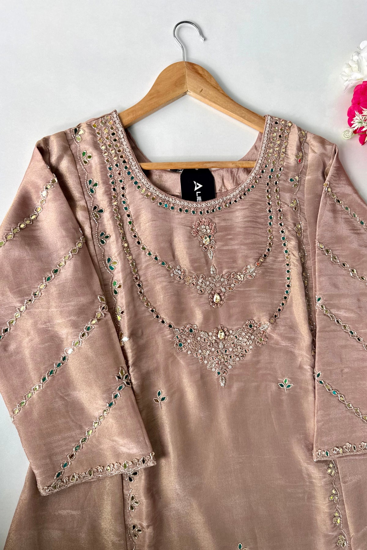 “Ayeza” Premium Tissue Mirror Work A Line Suit set 🛍️