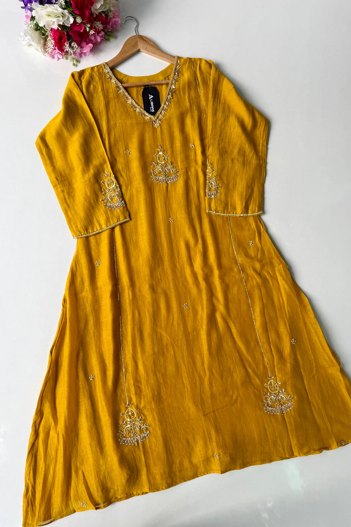 ✨”Zaria - Mustard Mul Chanderi A-Line Kurta Set