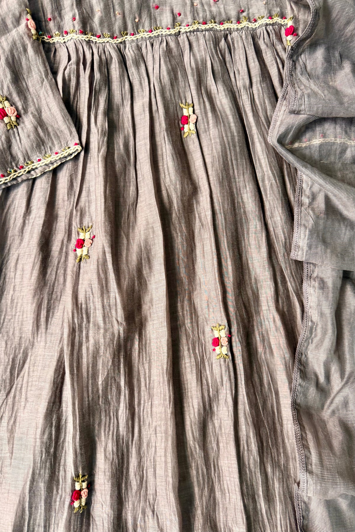 ✨” Smoky- Latest Smoky Taupe Grey Chanderi A-Line Kurta Set✨