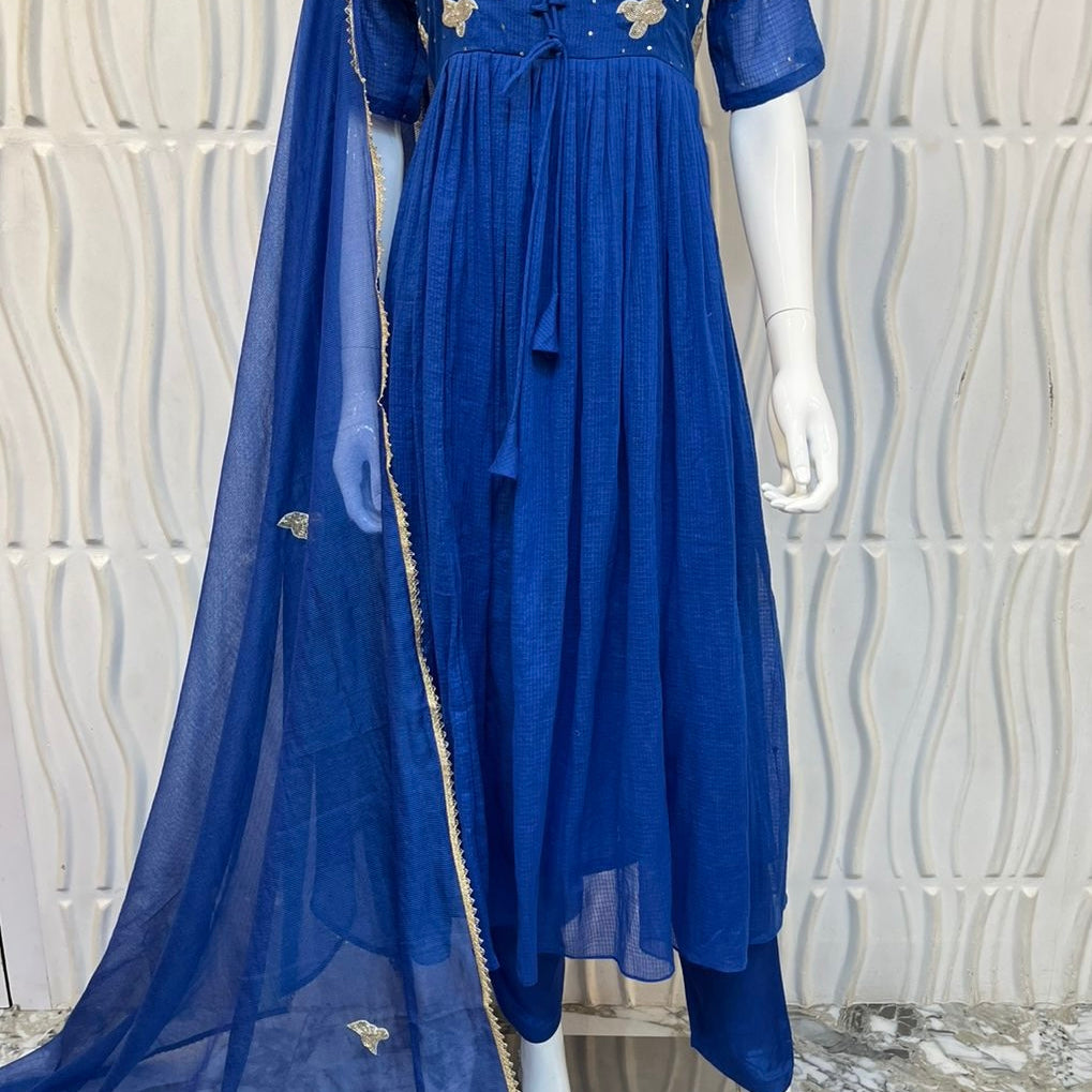 ✨AZ20 - Premium Blue Kota Anarkali Kurta set