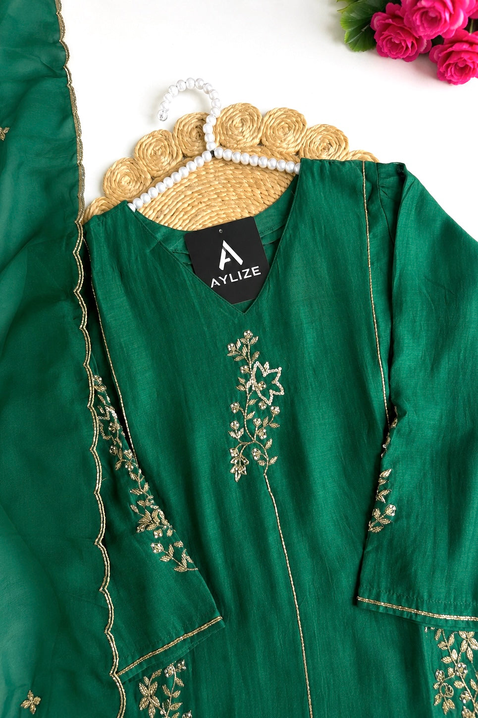✨”Rida - Pre book Premium Green Mul Chanderi A-Line Kurta Set