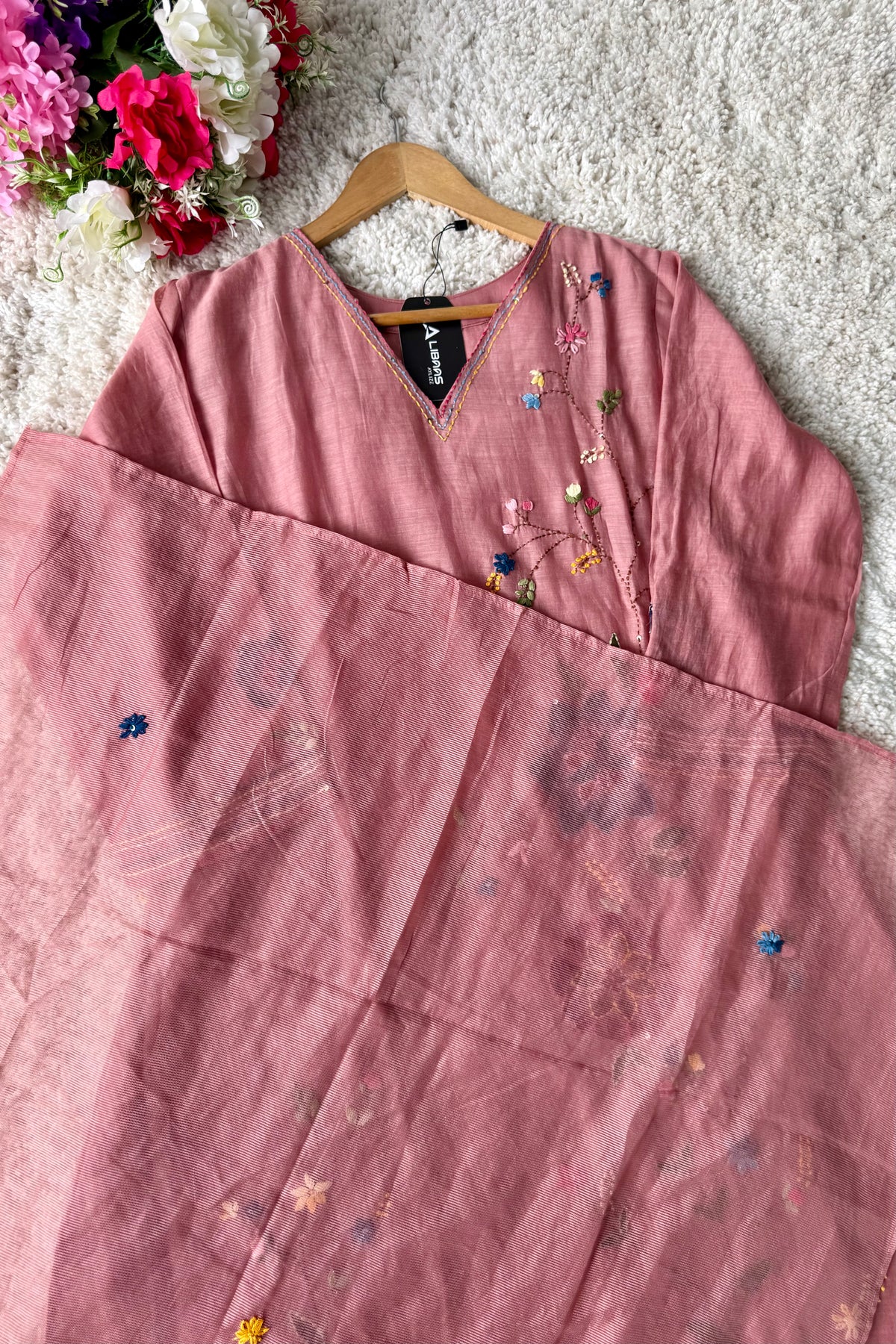 ✨”Avni – Designer Mul Chanderi Embroidered A Line Suit Set