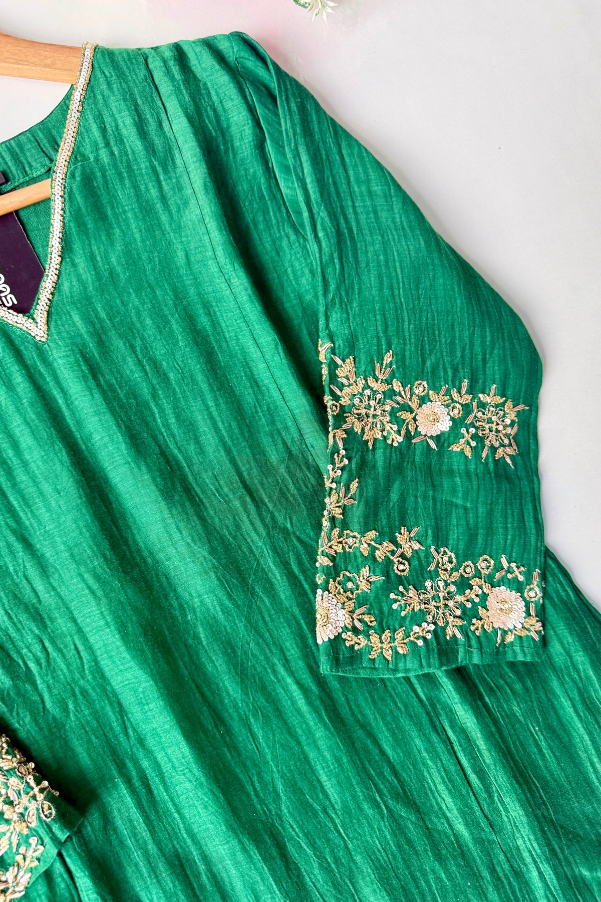 ✨”Amaya - Premium Green Mul Chanderi A-Line Kurta Set