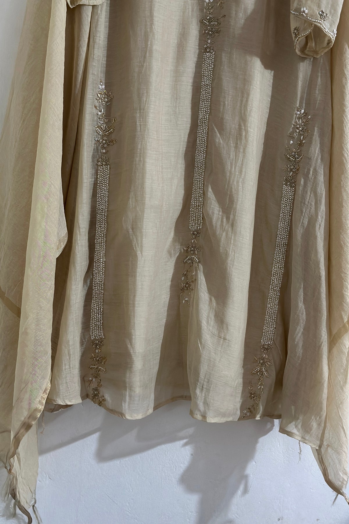 ✨ Mishka- Premium Champagne Ivory Mul Chanderi A Line Kurta Set