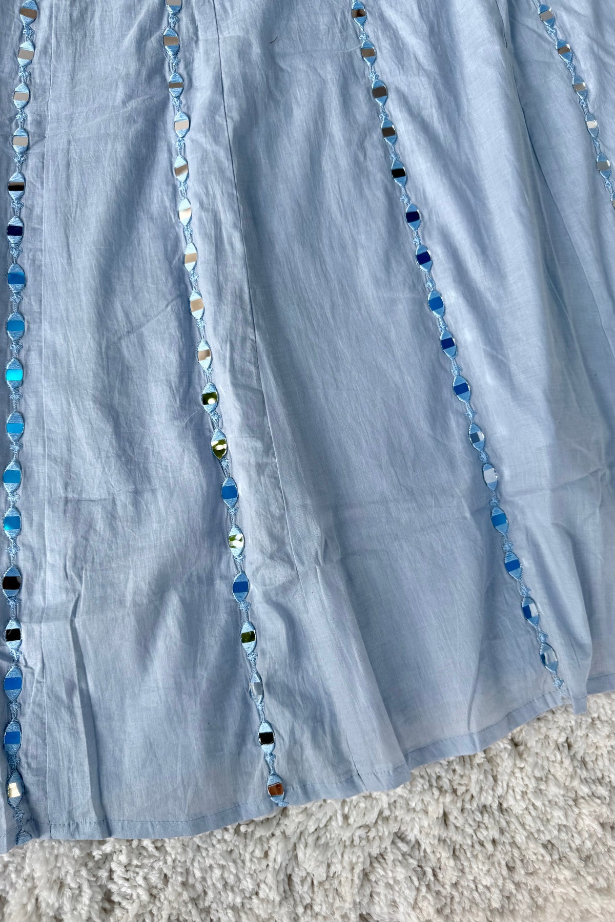 ✨AZ07 - Mirror work Powder Blue Cotton Anarkali Kurta set