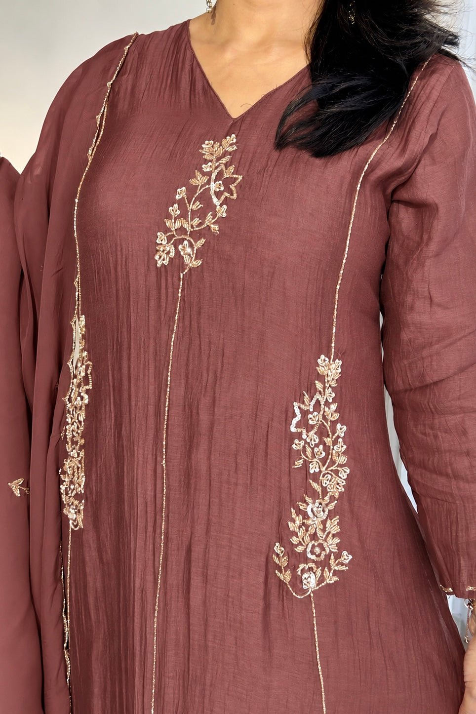 ✨”Rida - Premium Rose Brown Mul Chanderi A-Line Kurta Set 🍂
