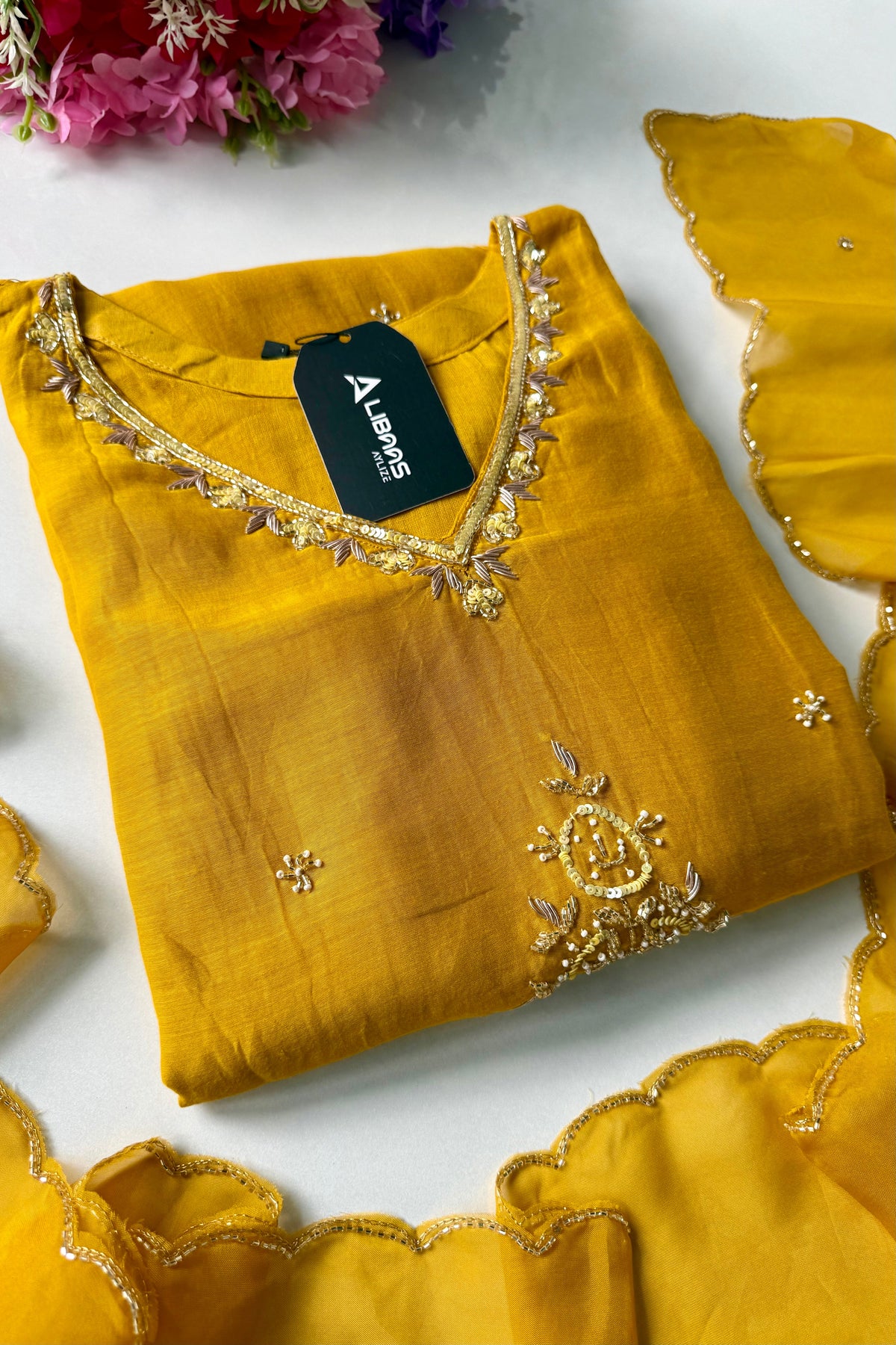 ✨”Zaria - Mustard Mul Chanderi A-Line Kurta Set