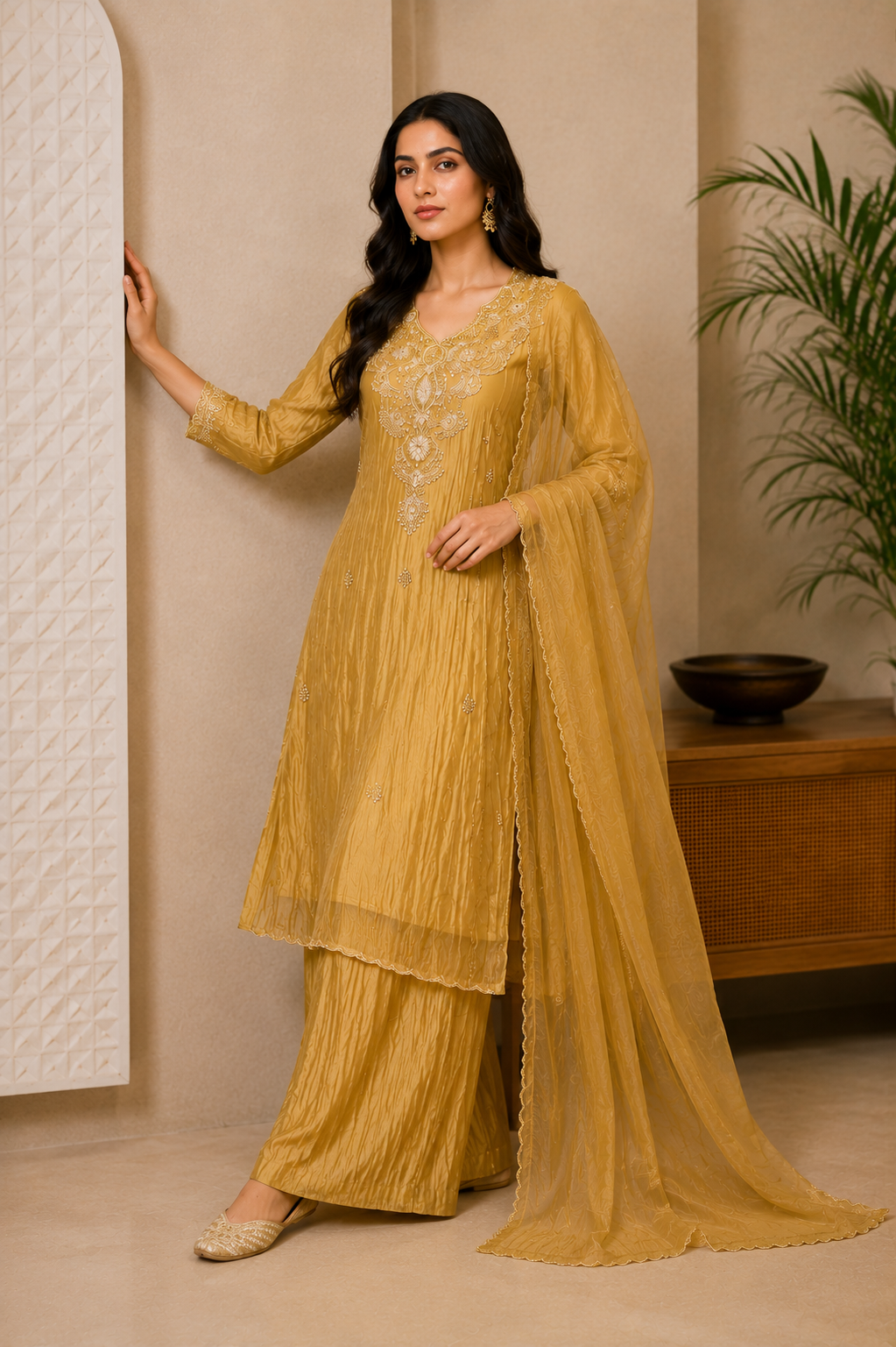 ✨Abeer Gold – Designer Gold Glass Tissue Kurta Set