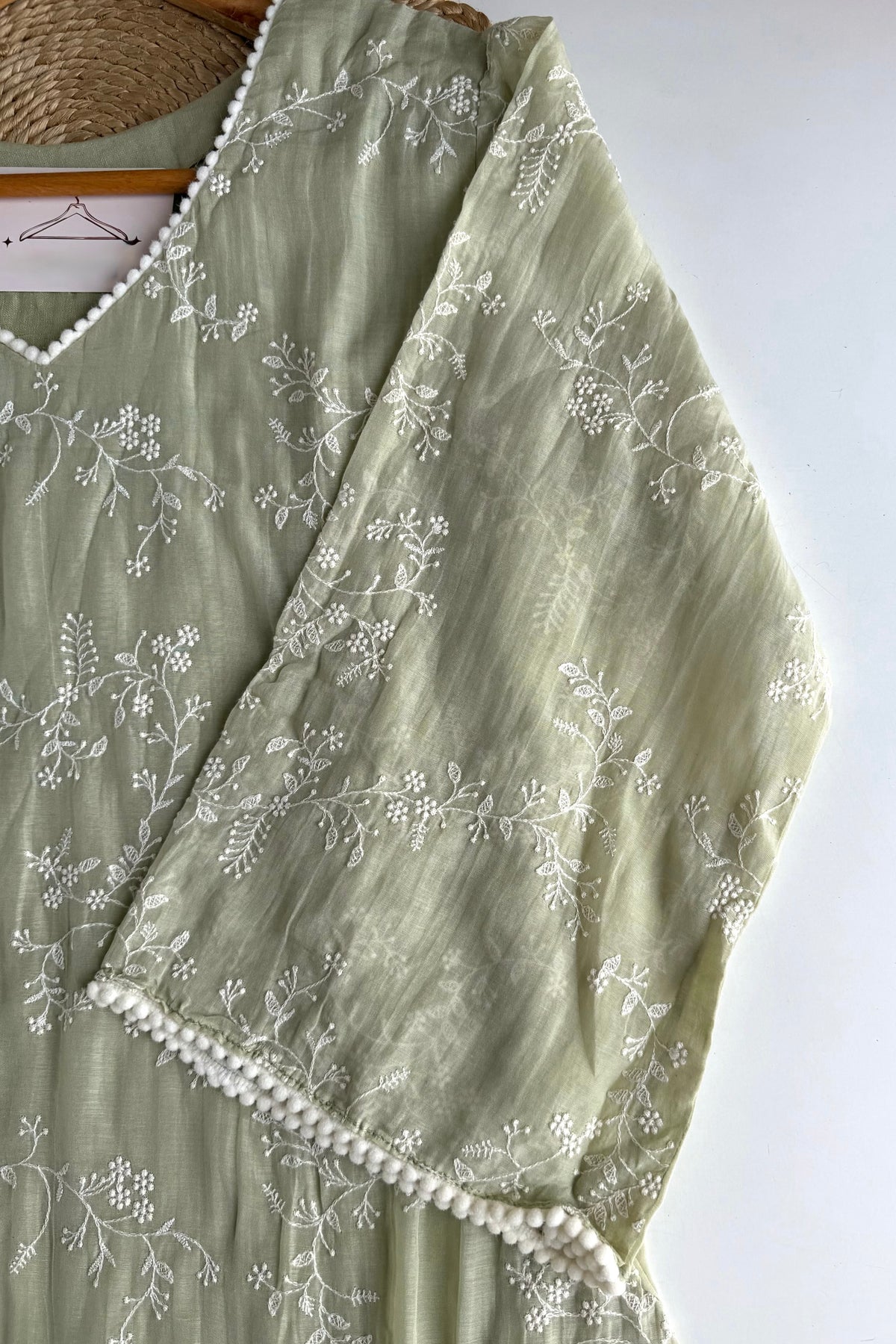 “Elina” Mint Green Mul Chanderi A Line Suit set 🛍️