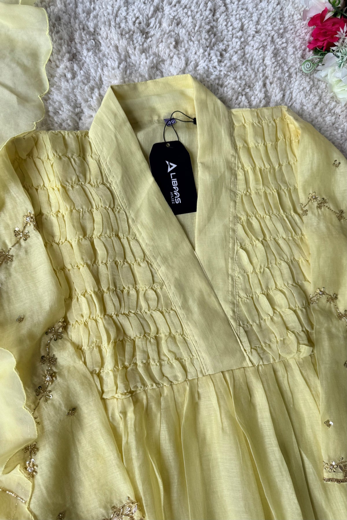 ✨Umang- Premium Yellow Mul Chanderi Anarkali Kurta Set