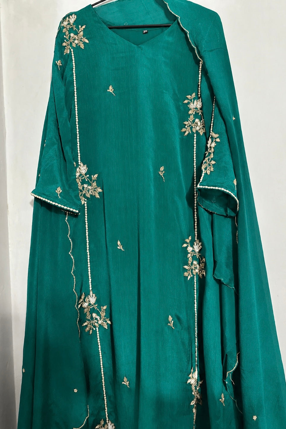 “Noor” Introducing Emerald Green Heavy Handwork Chinnon A Line Suit