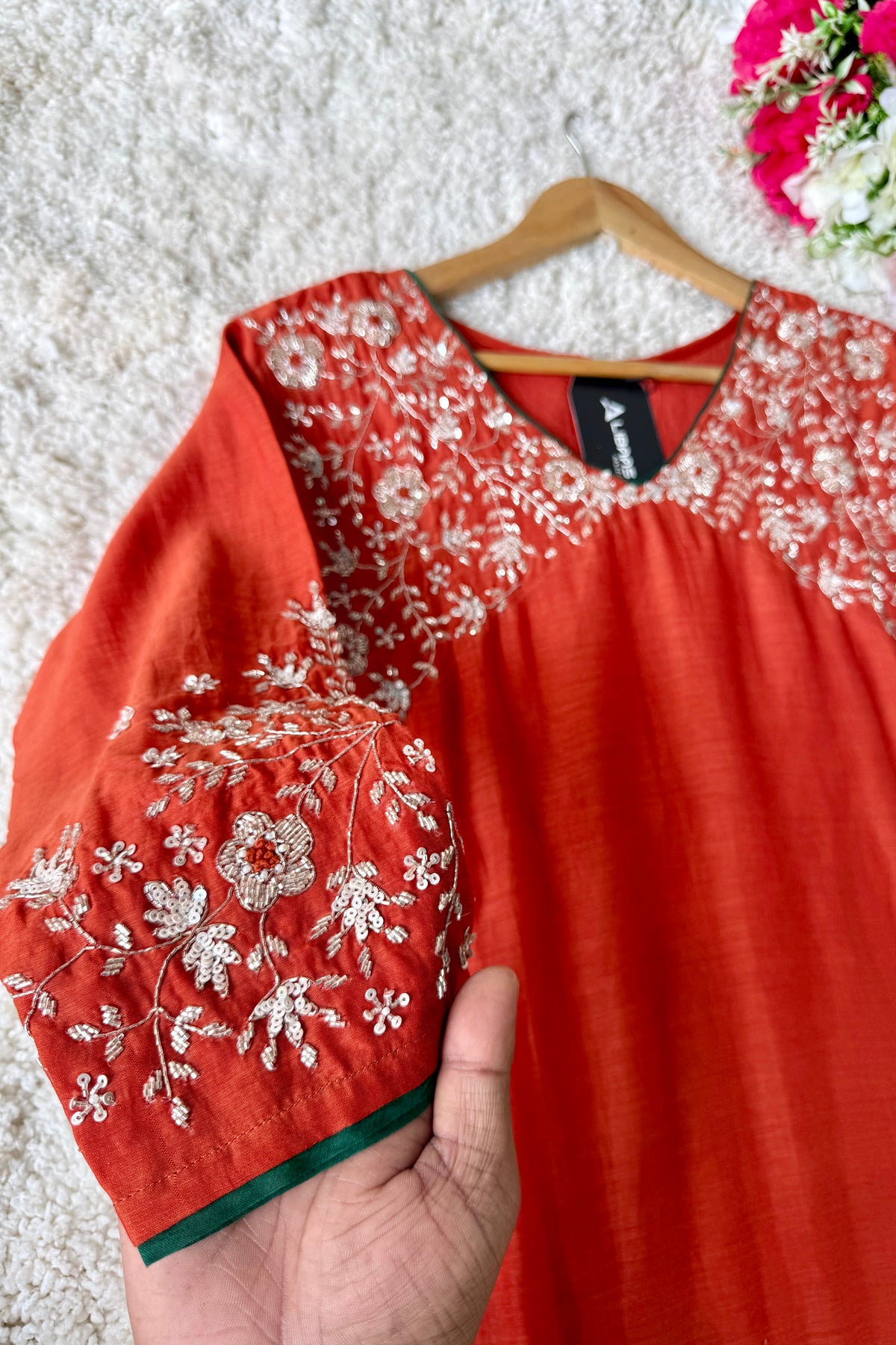 ✨Myra - Premium Orange Mul Chanderi A-Line Anarkali Kurta set