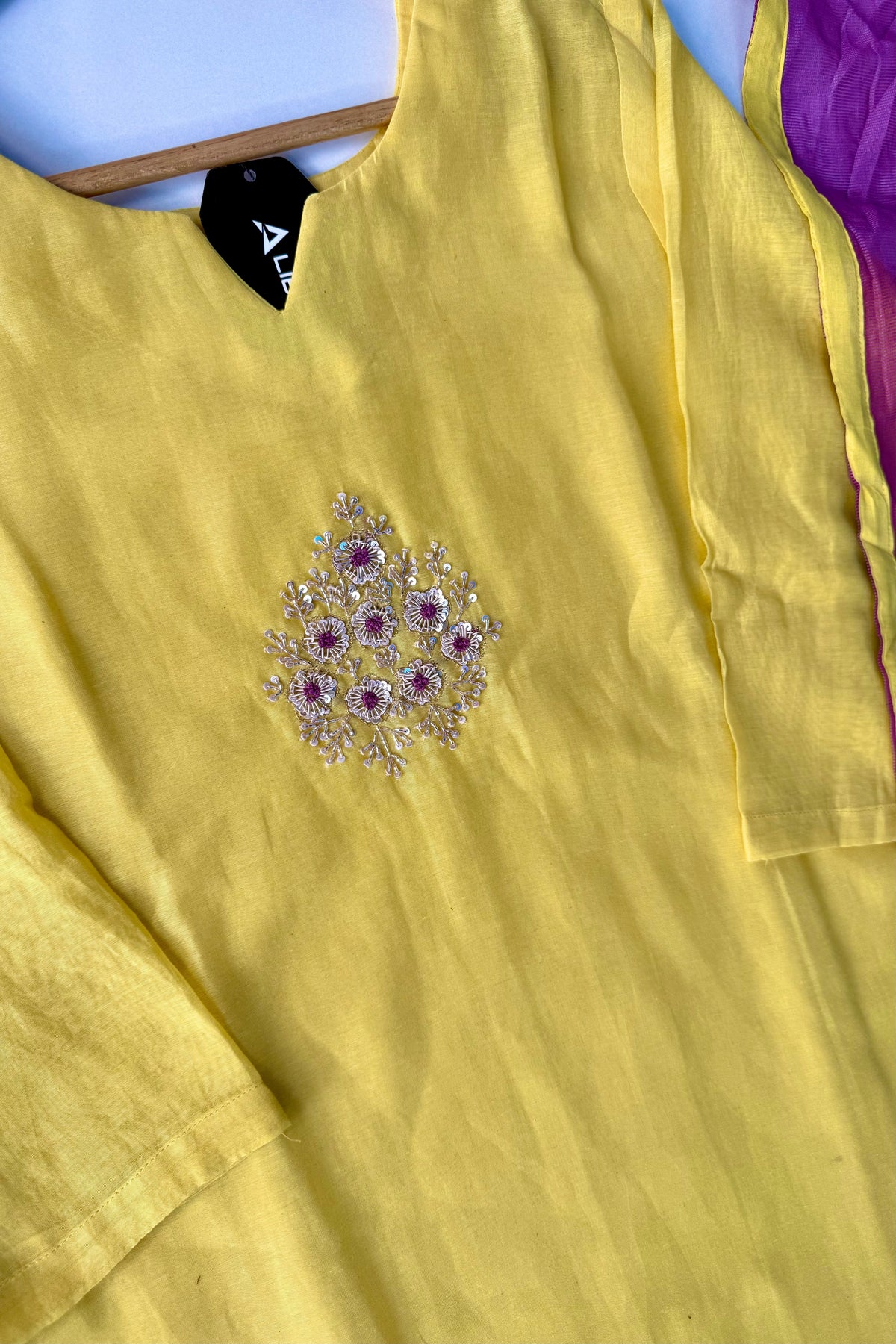 🛍️”Sinthya –  Premium Yellow Mul Chanderi A Line Kurta Set