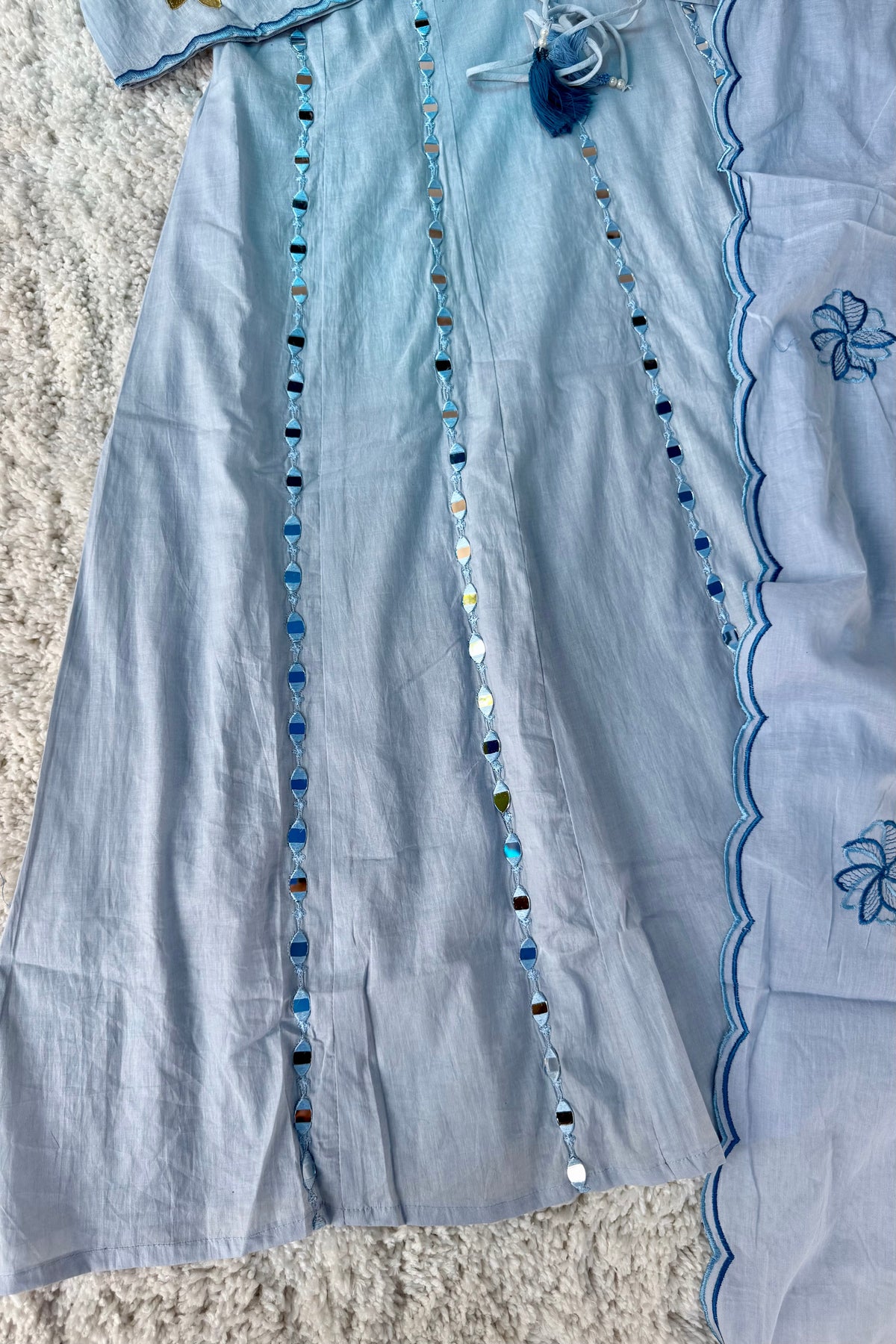 ✨AZ07 - Mirror work Powder Blue Cotton Anarkali Kurta set