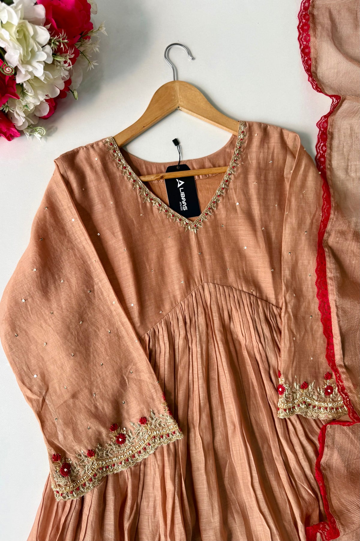 ✨”Almond- Honey Almond Mul Chanderi A-Line Kurta Set
