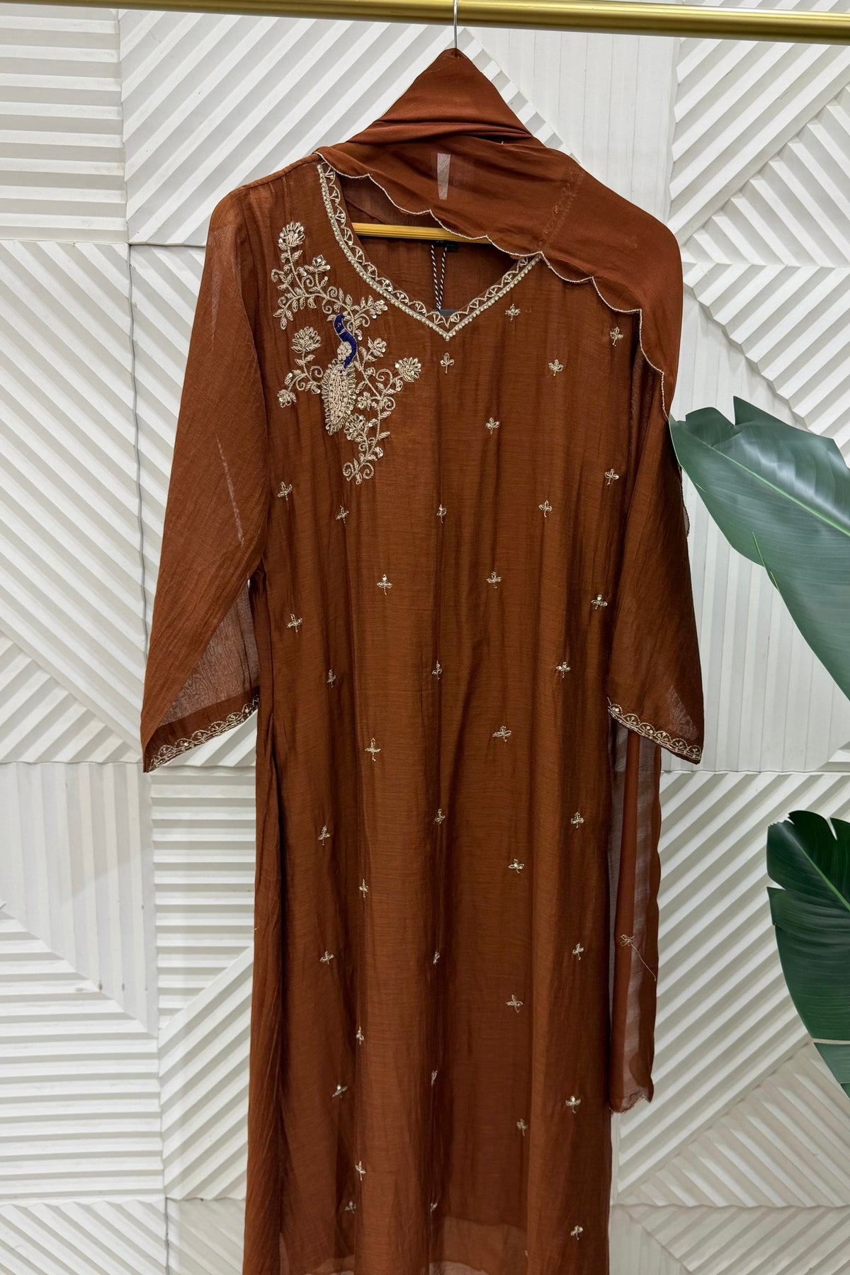 ✨Nora - Premium Chocolate Brown Mul Chanderi A Line Kurta Set ✨
