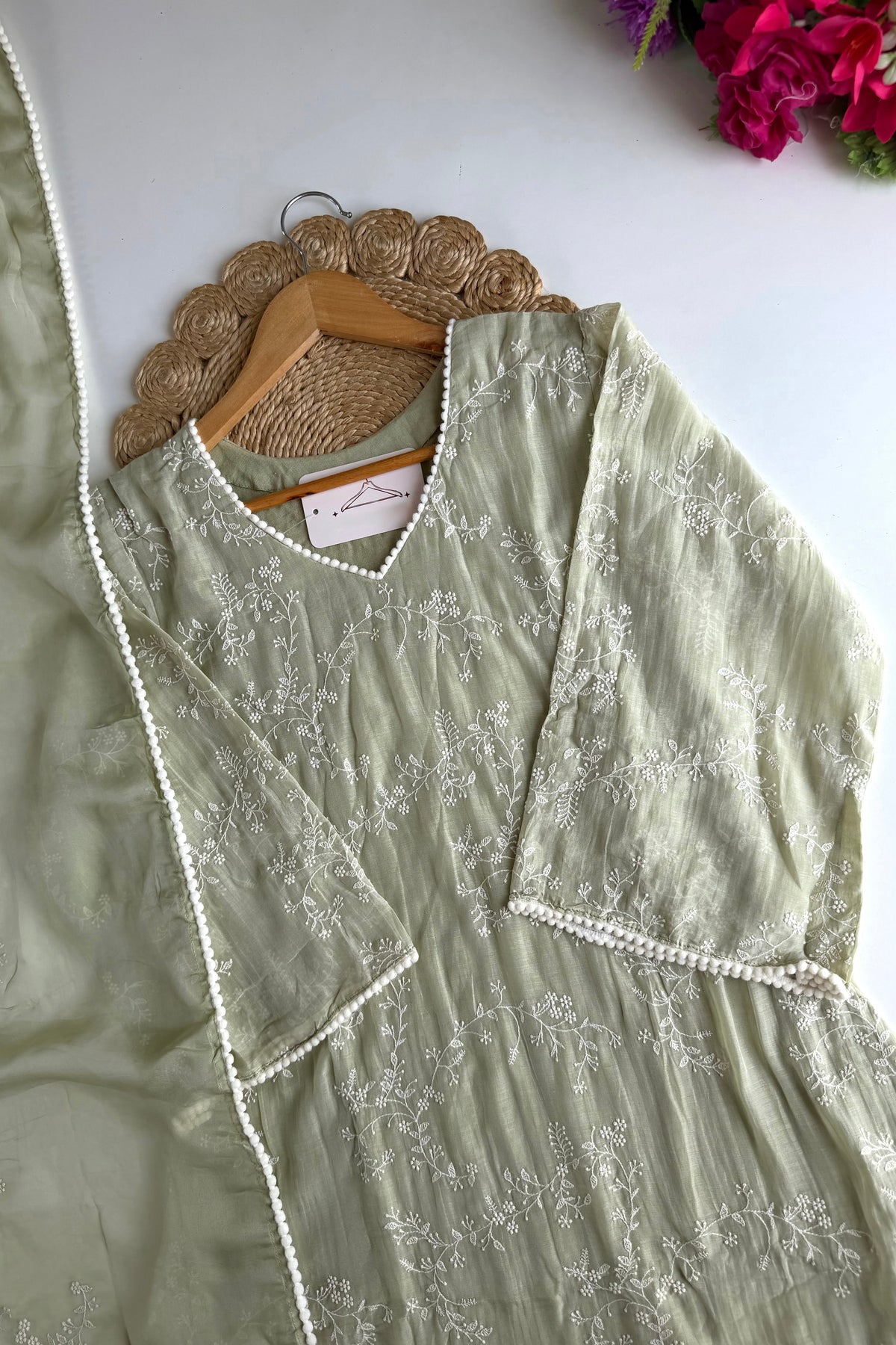 “Elina” Mint Green Mul Chanderi A Line Suit set 🛍️