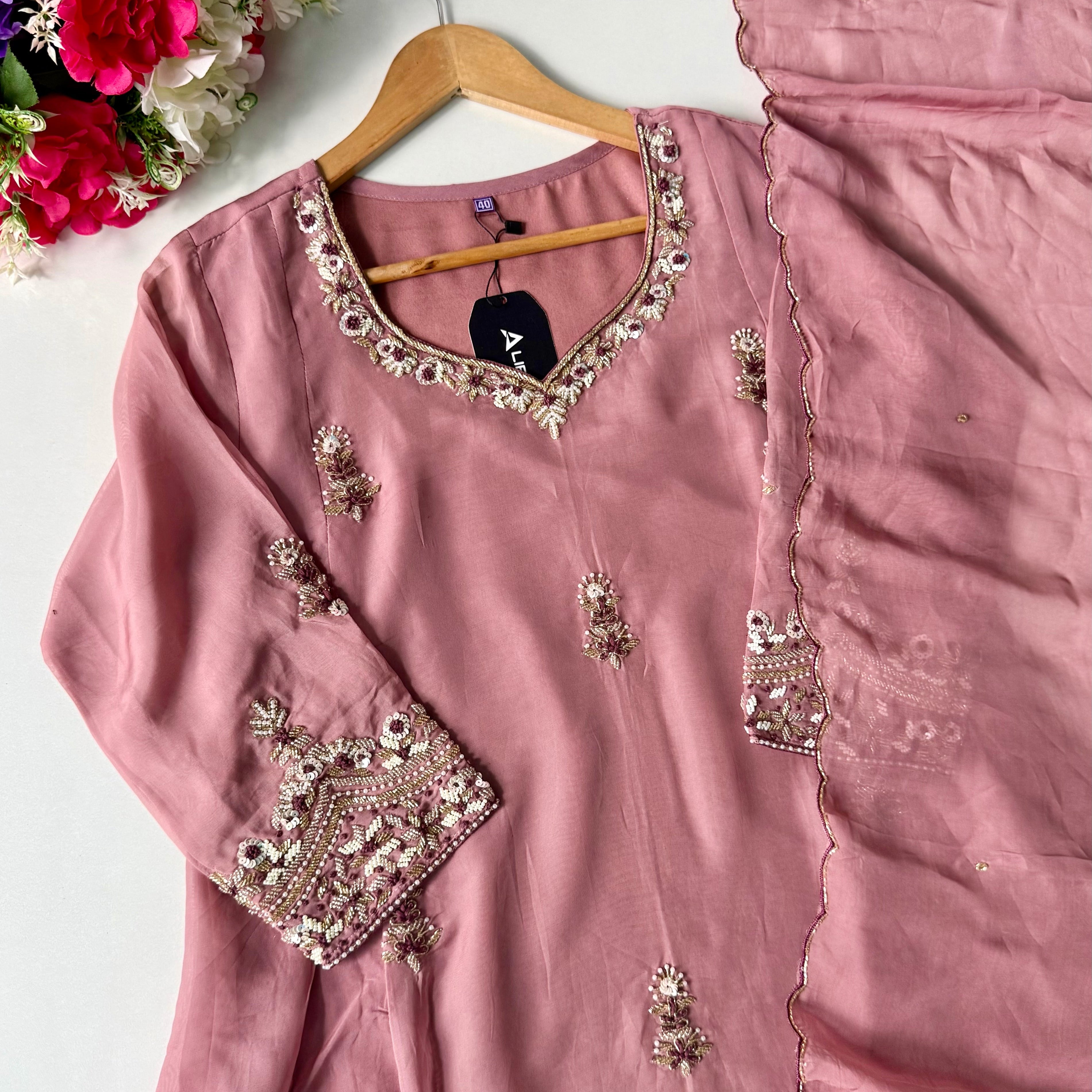 🛍️Alina - Premium Designer Organza Viscose A Line Kurta Set