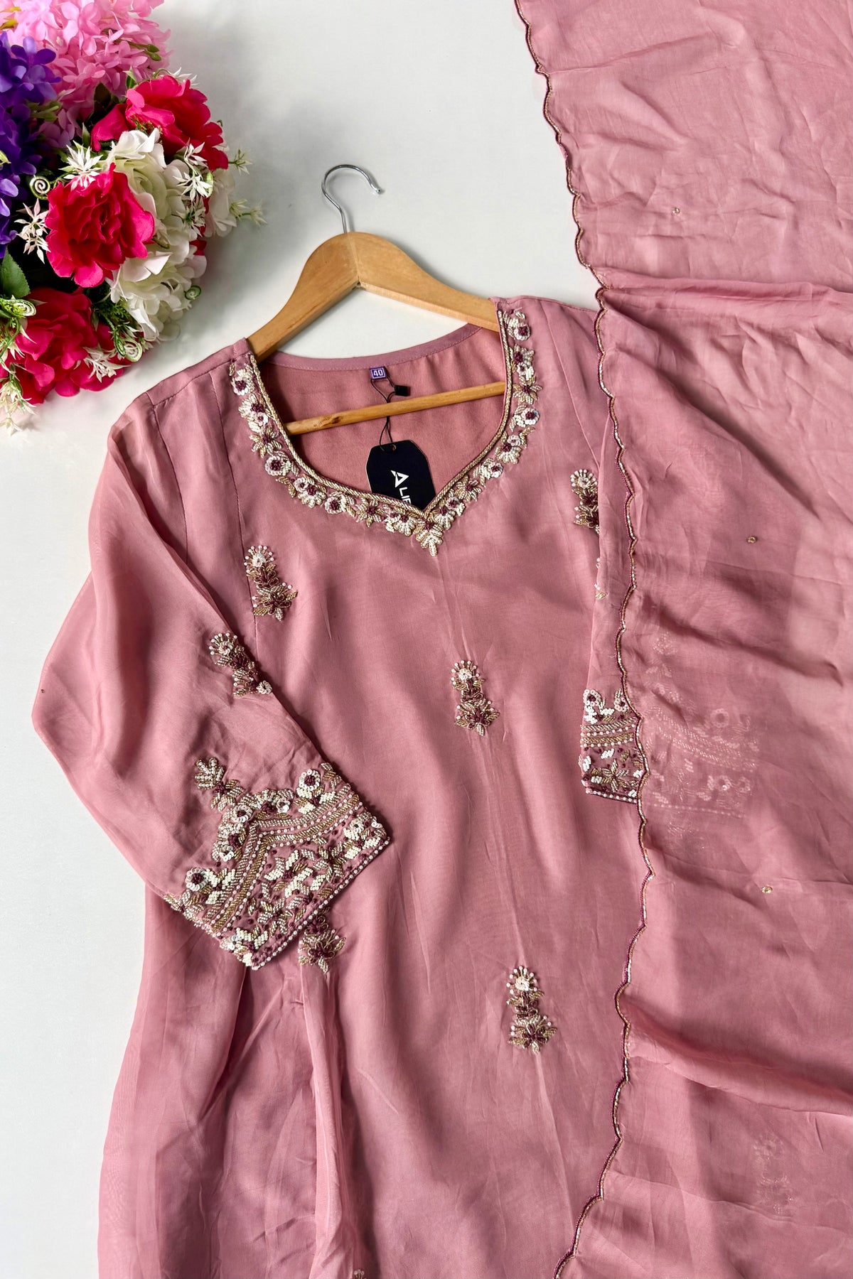 🛍️Alina - Premium Designer Organza Viscose A Line Kurta Set