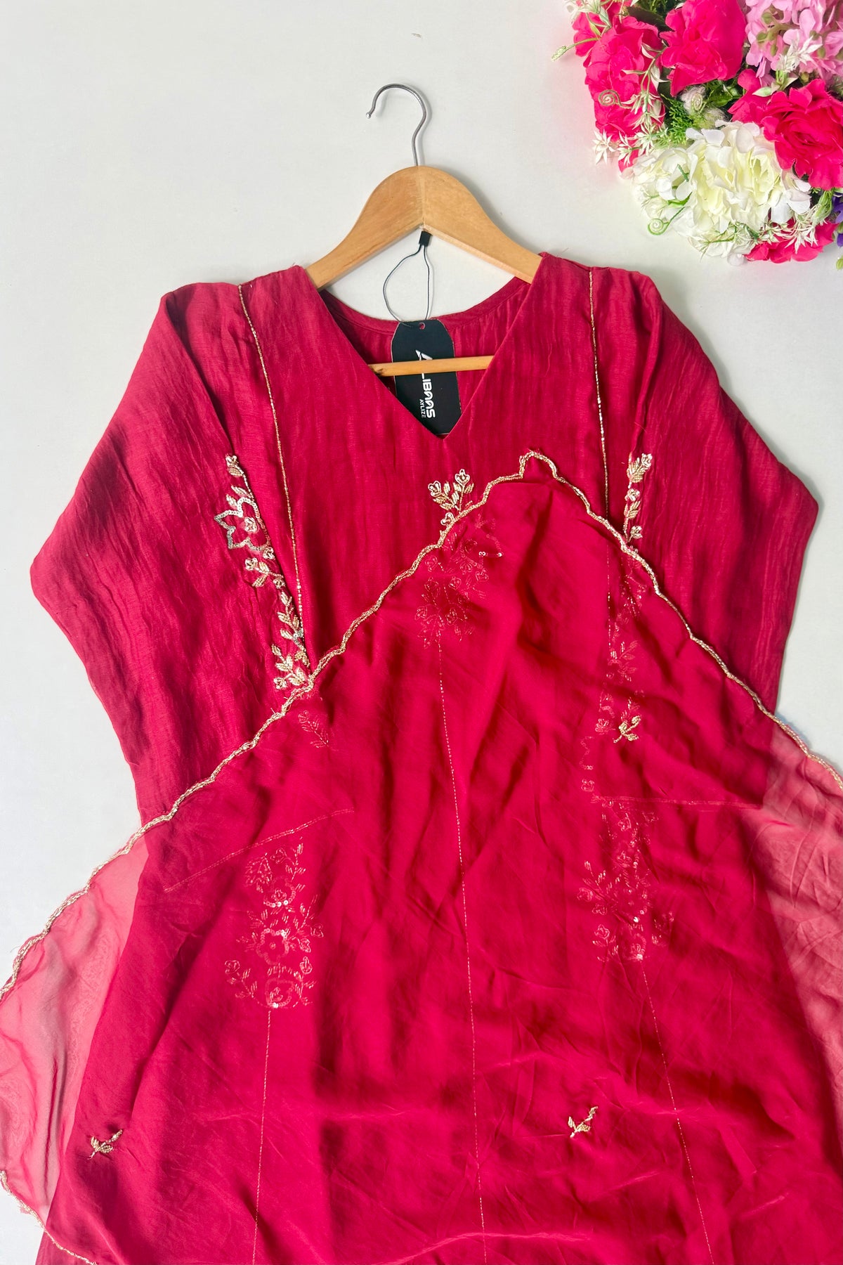 ✨”Rida - Premium Red Mul Chanderi A-Line Kurta Set