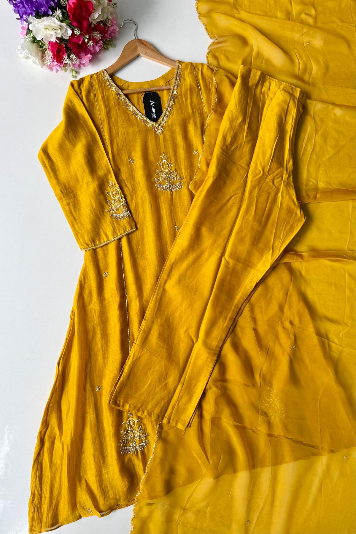 ✨”Zaria - Mustard Mul Chanderi A-Line Kurta Set